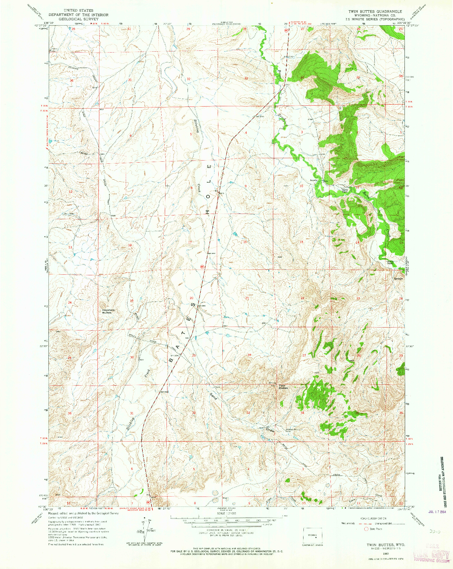 USGS 1:24000-SCALE QUADRANGLE FOR TWIN BUTTES, WY 1960