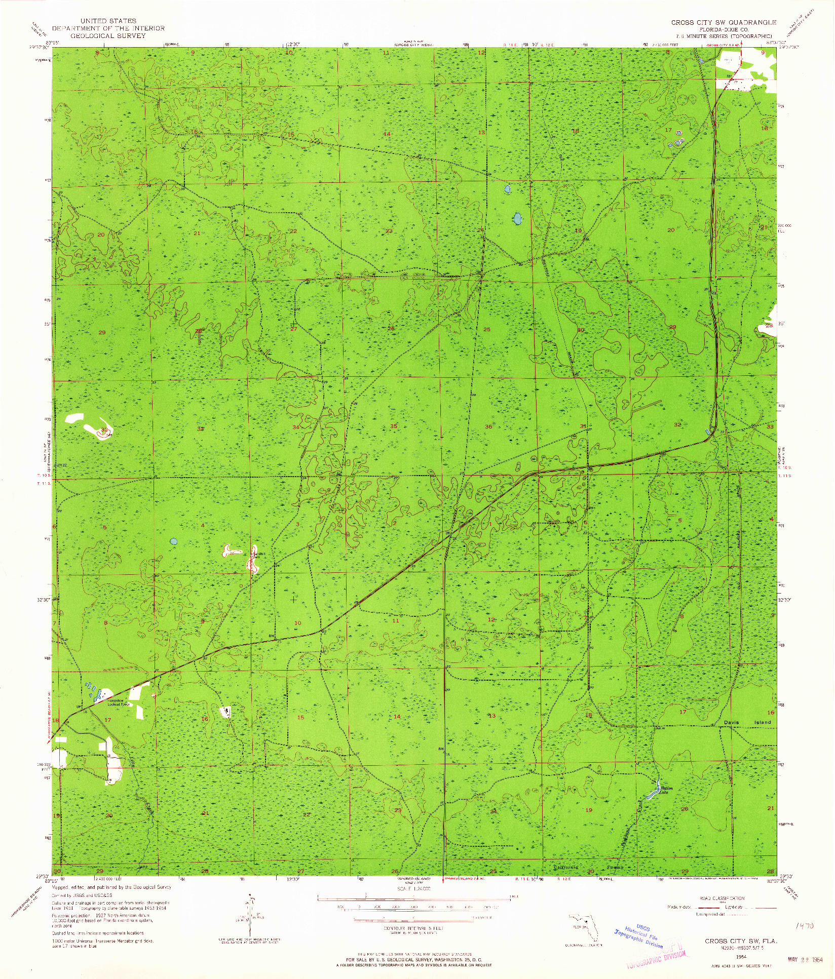 USGS 1:24000-SCALE QUADRANGLE FOR CROSS CITY SW, FL 1954