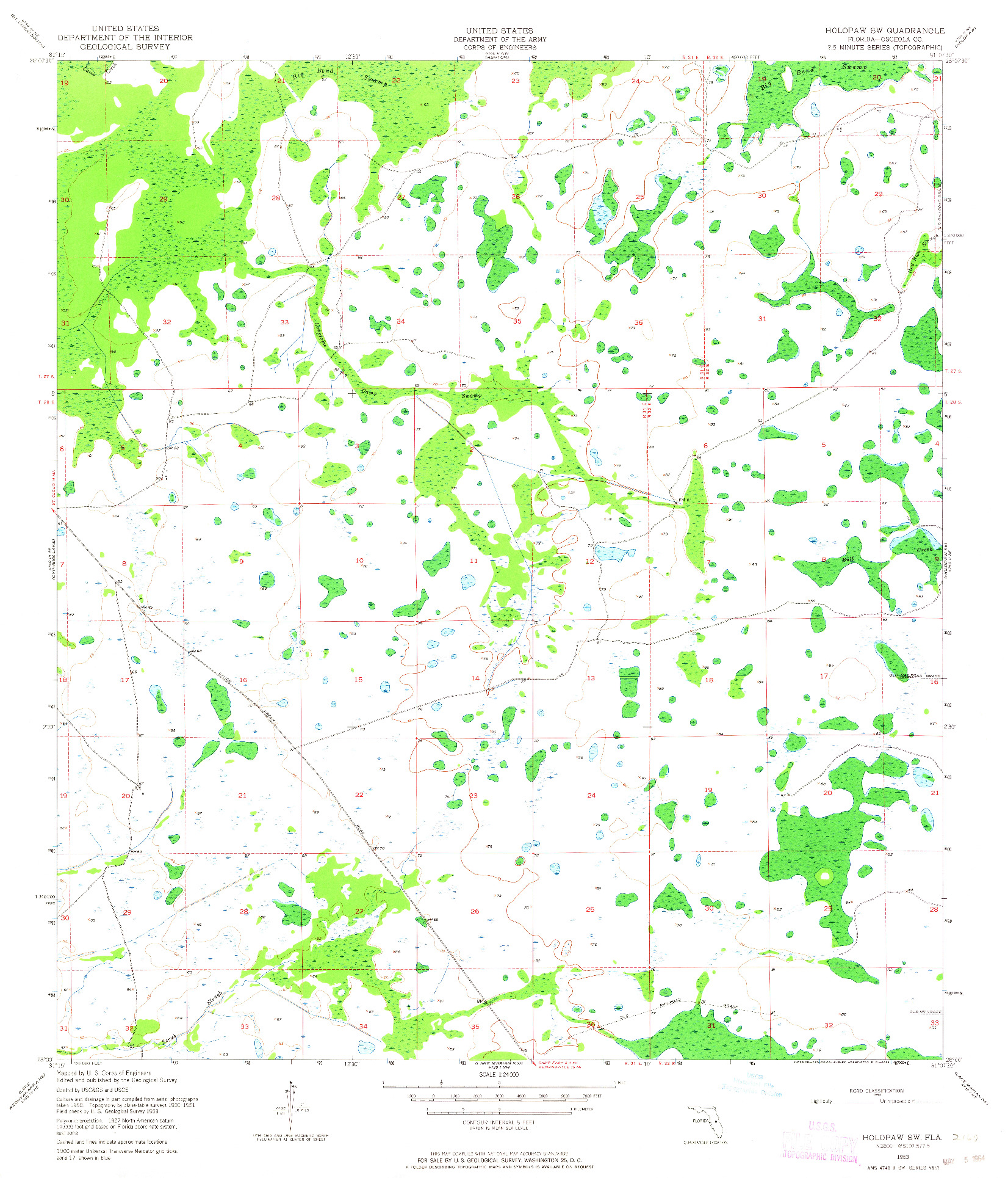 USGS 1:24000-SCALE QUADRANGLE FOR HOLOPAW SW, FL 1953