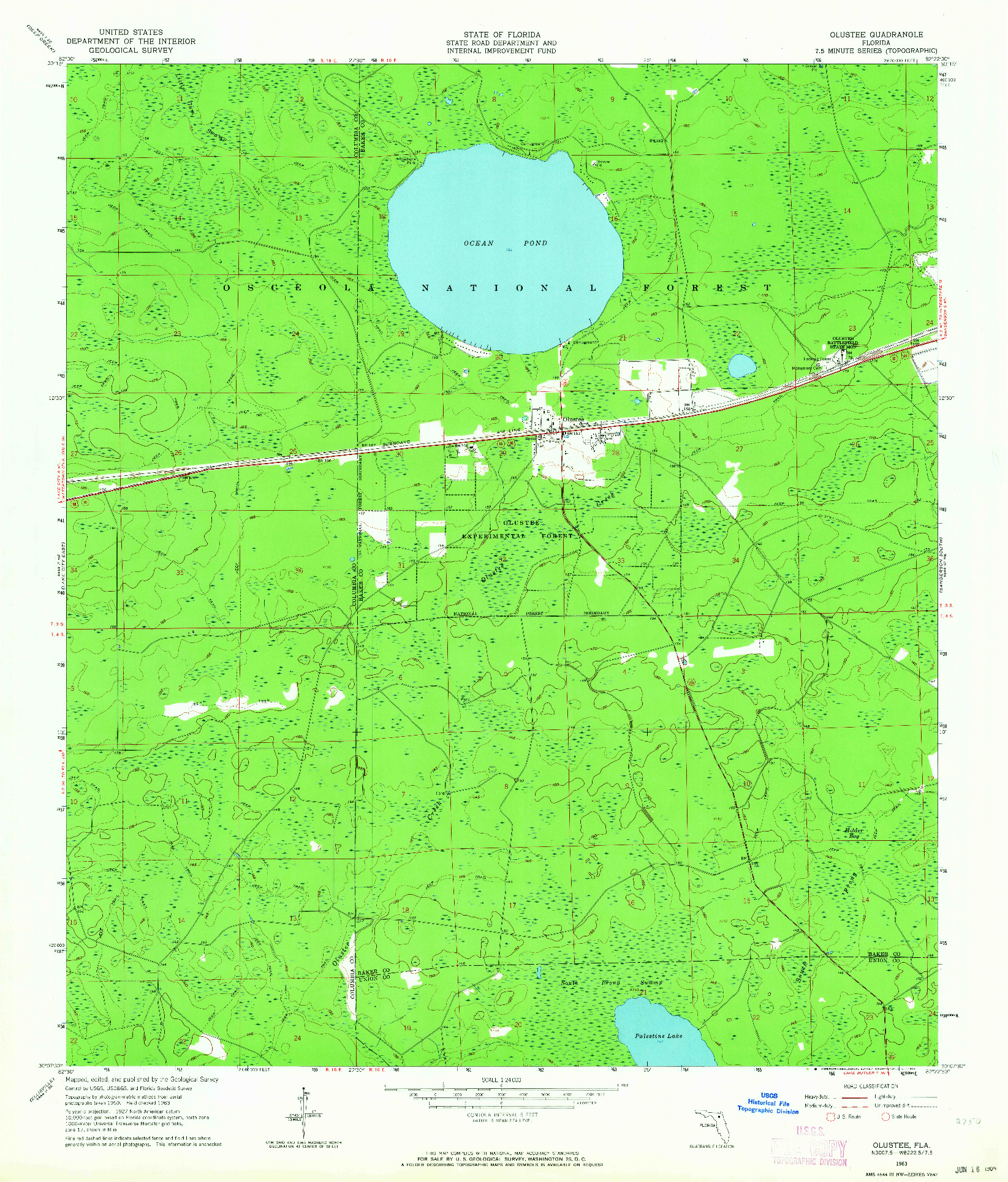 USGS 1:24000-SCALE QUADRANGLE FOR OLUSTEE, FL 1963