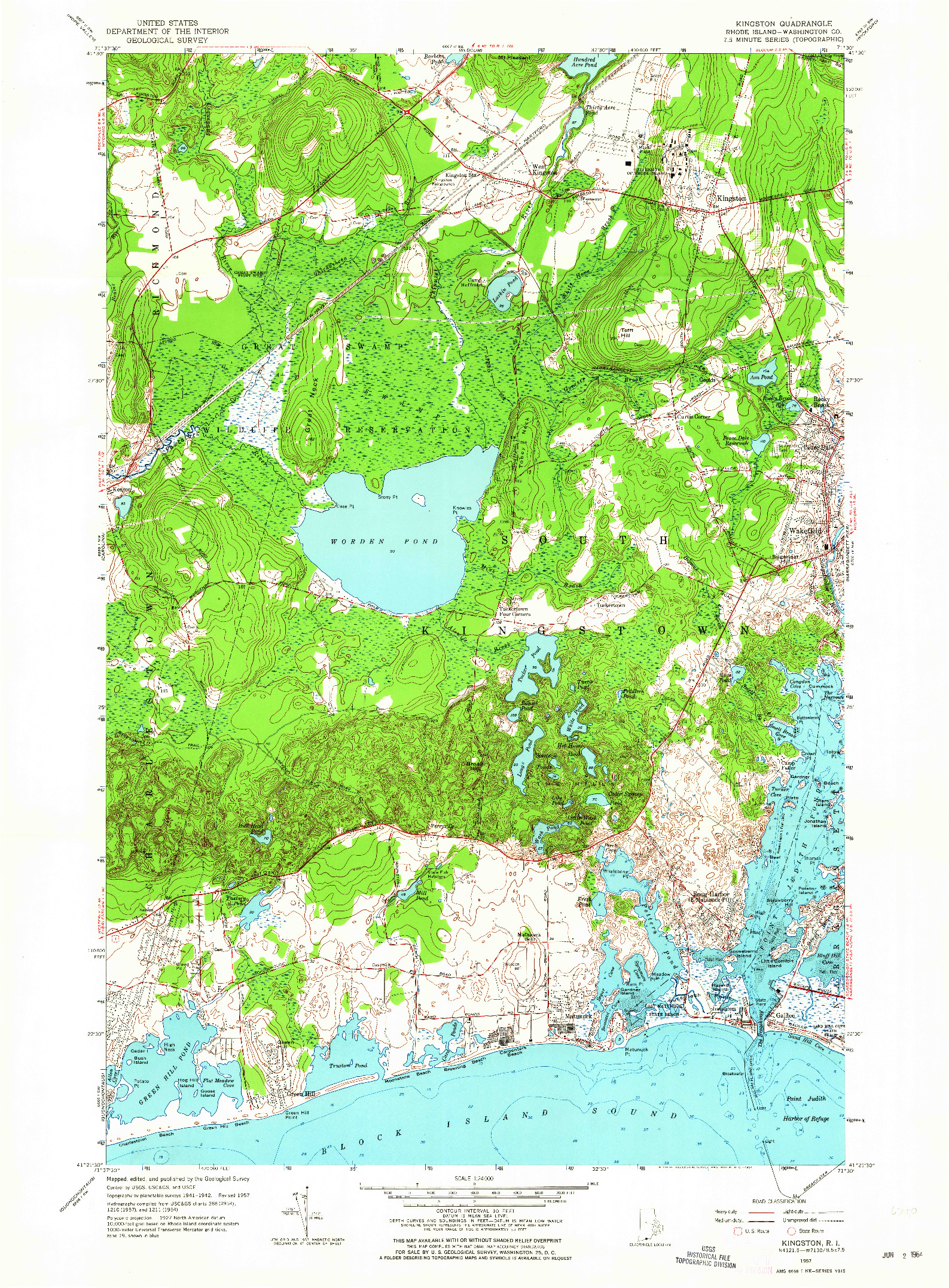 USGS 1:24000-SCALE QUADRANGLE FOR KINGSTON, RI 1957