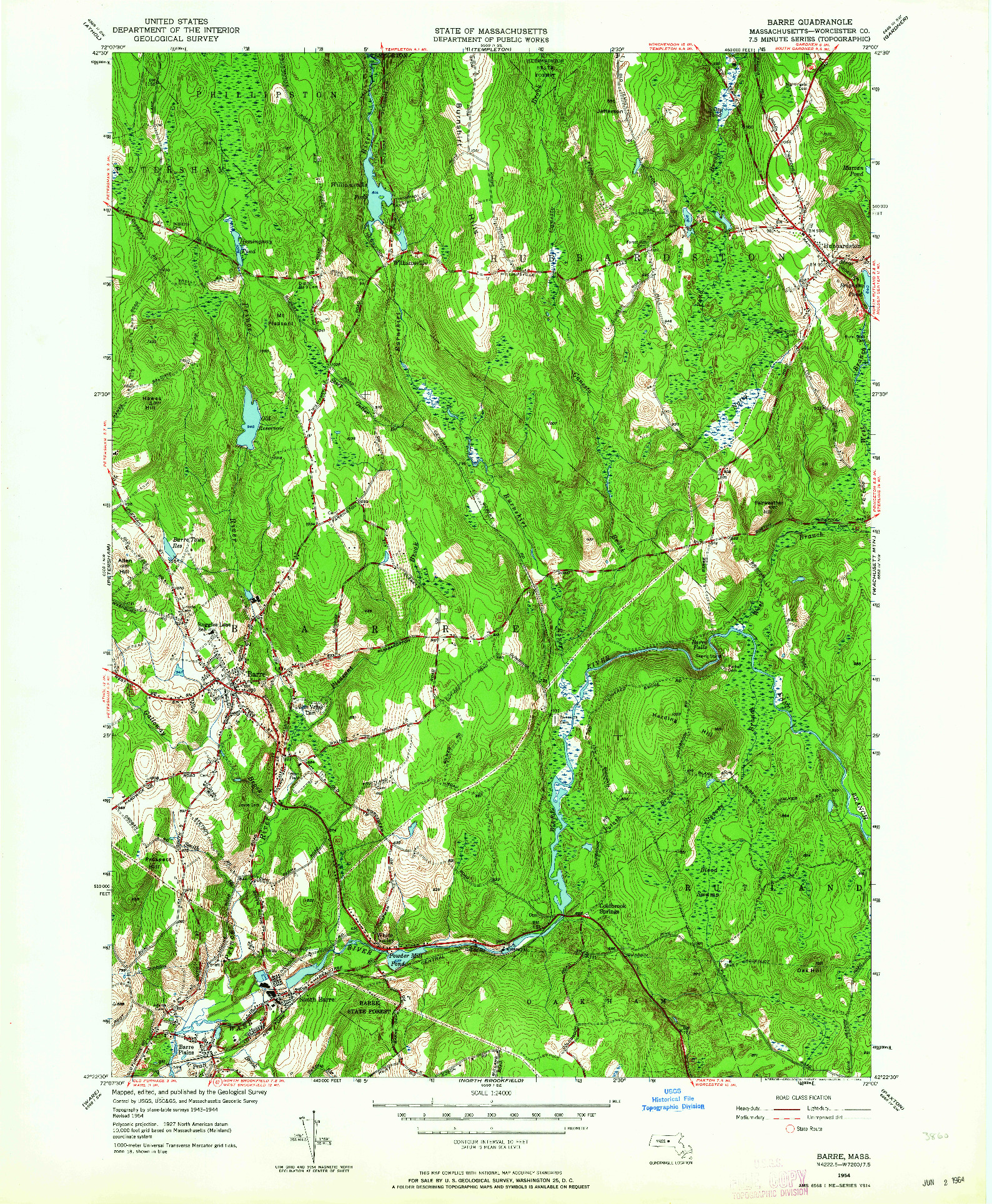 USGS 1:24000-SCALE QUADRANGLE FOR BARRE, MA 1954