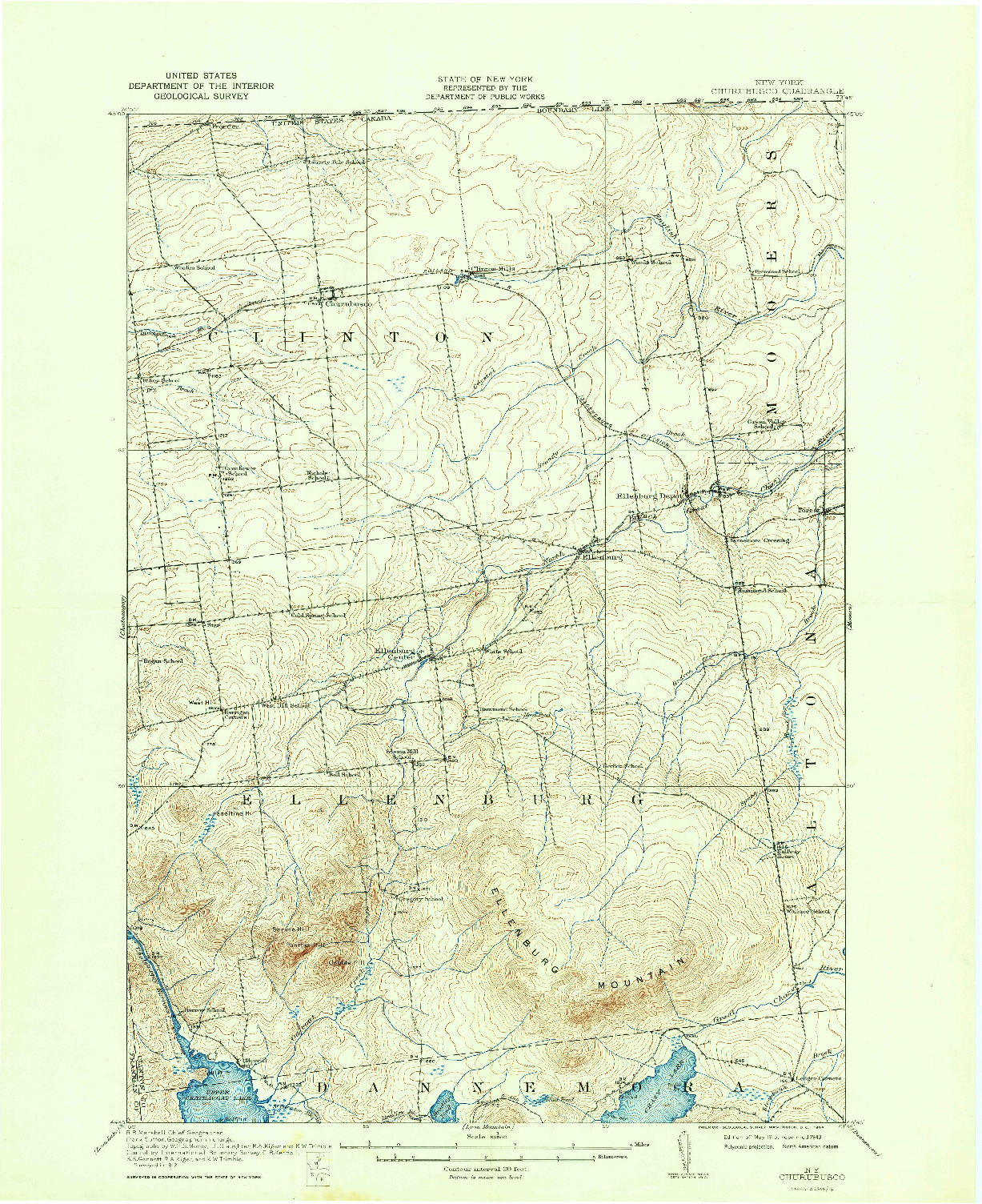 USGS 1:62500-SCALE QUADRANGLE FOR CHURUBUSCO, NY 1915