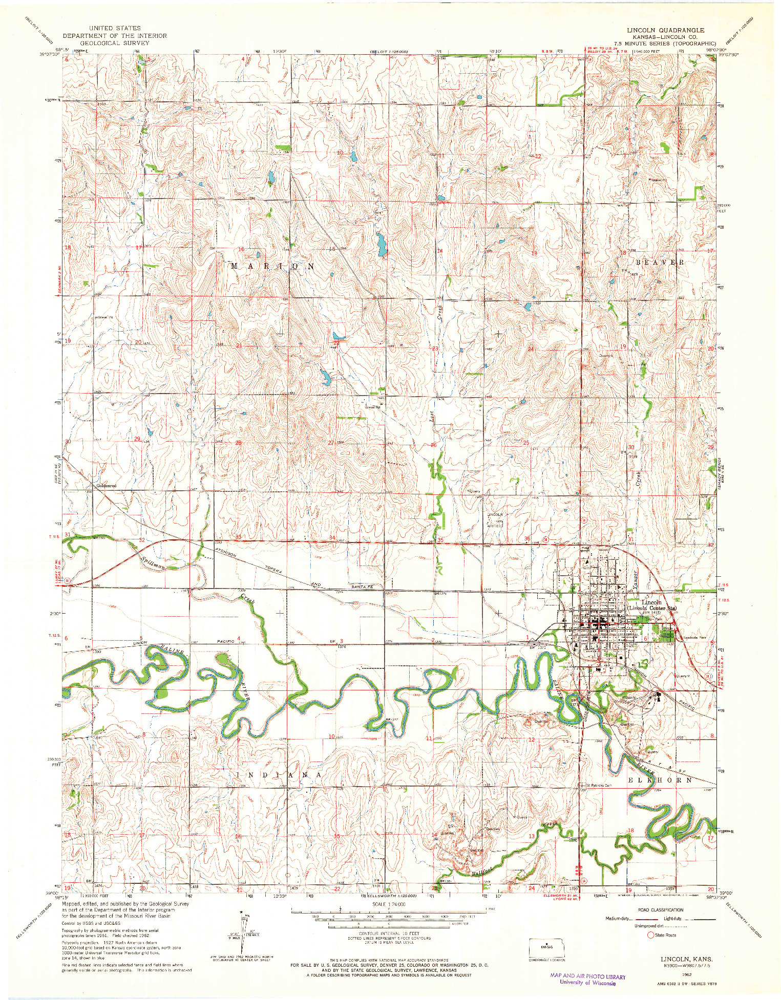 USGS 1:24000-SCALE QUADRANGLE FOR LINCOLN, KS 1962