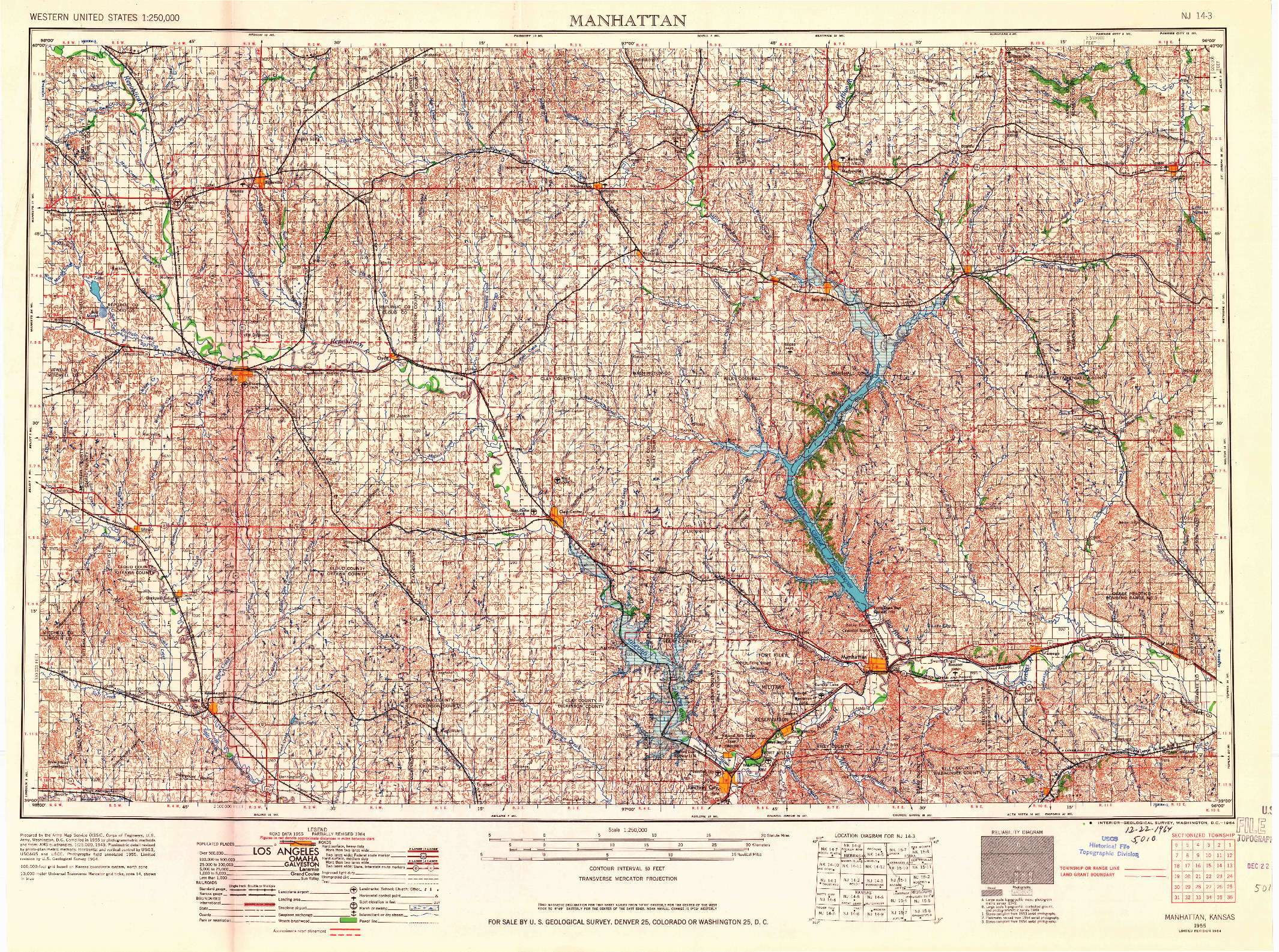 USGS 1:250000-SCALE QUADRANGLE FOR MANHATTAN, KS 1955