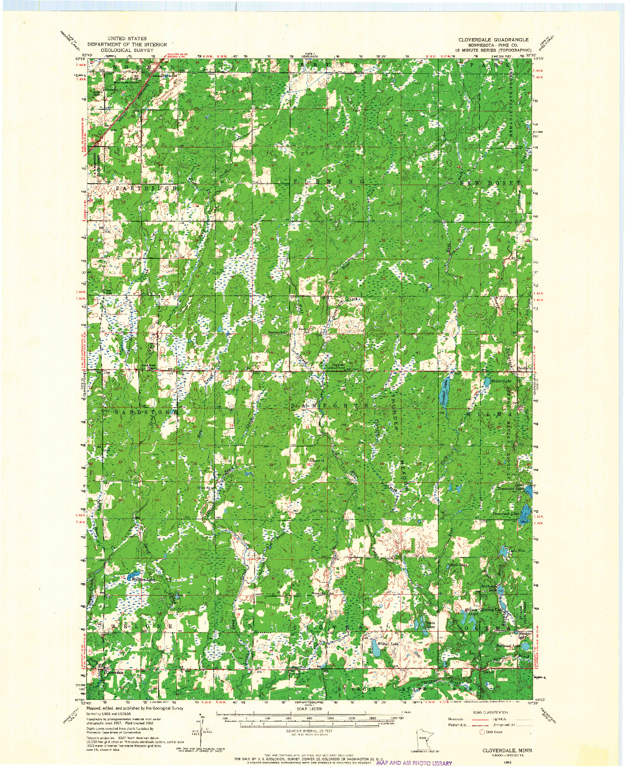 USGS 1:62500-SCALE QUADRANGLE FOR CLOVERDALE, MN 1962