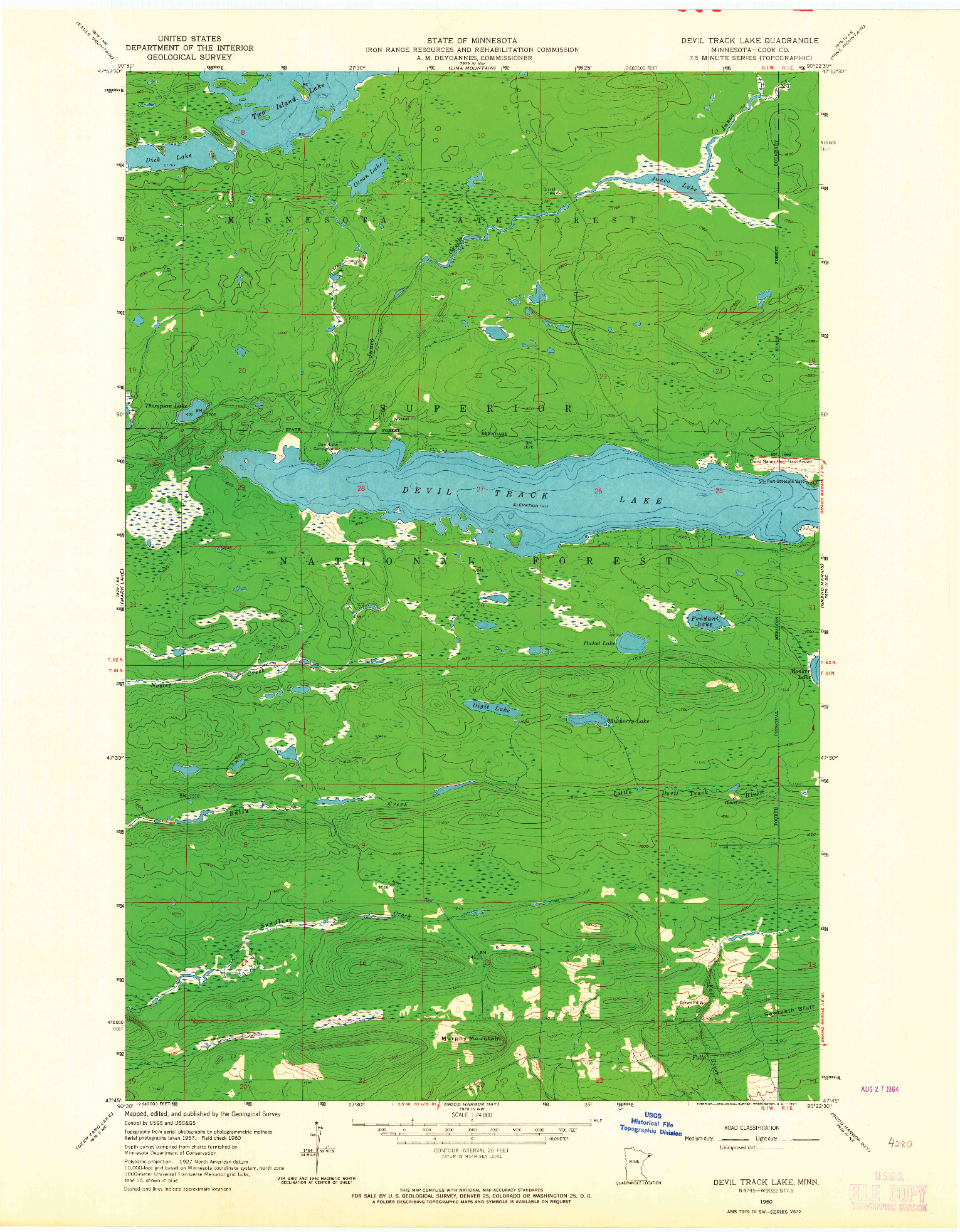 USGS 1:24000-SCALE QUADRANGLE FOR DEVIL TRACK LAKE, MN 1960