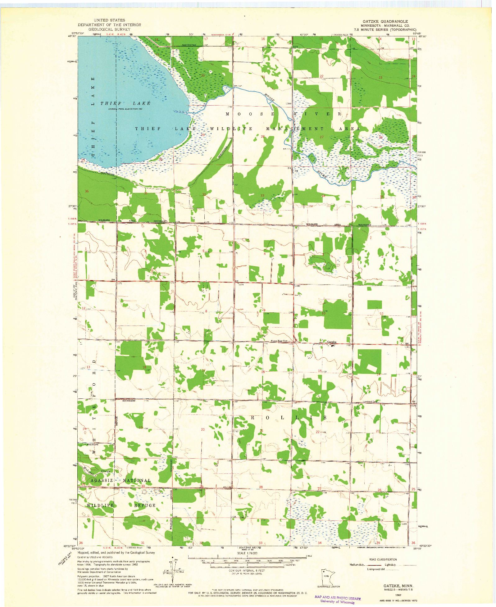 USGS 1:24000-SCALE QUADRANGLE FOR GATZKE, MN 1962