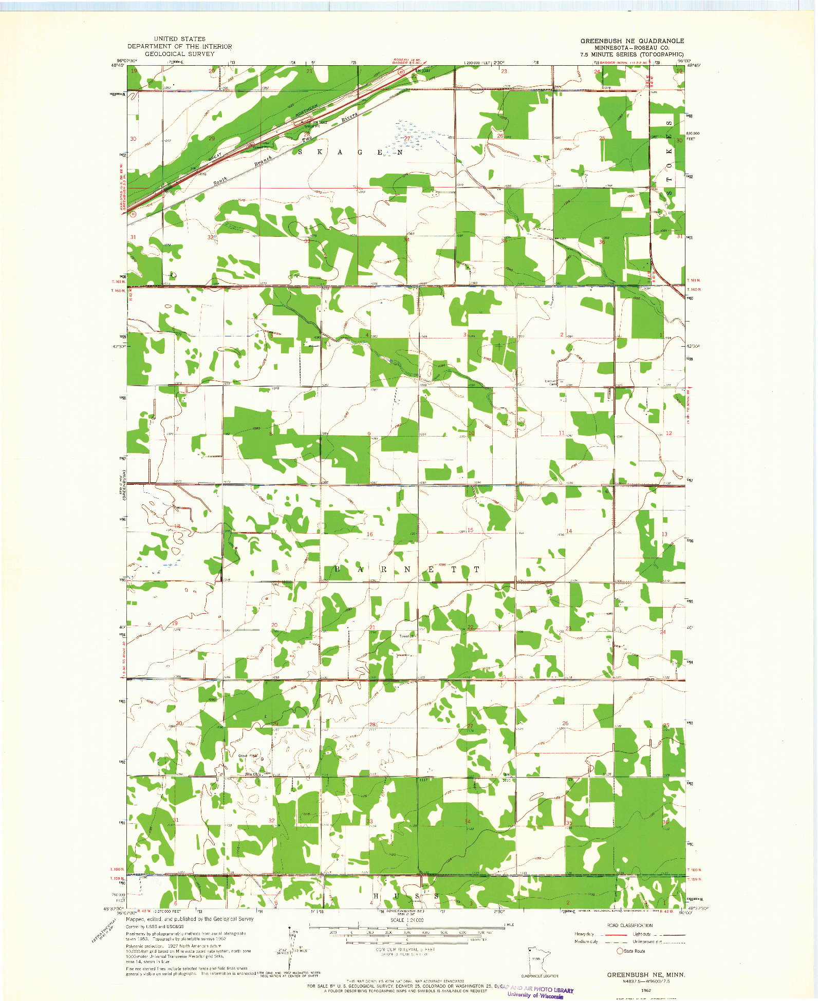 USGS 1:24000-SCALE QUADRANGLE FOR GREENBUSH NE, MN 1962