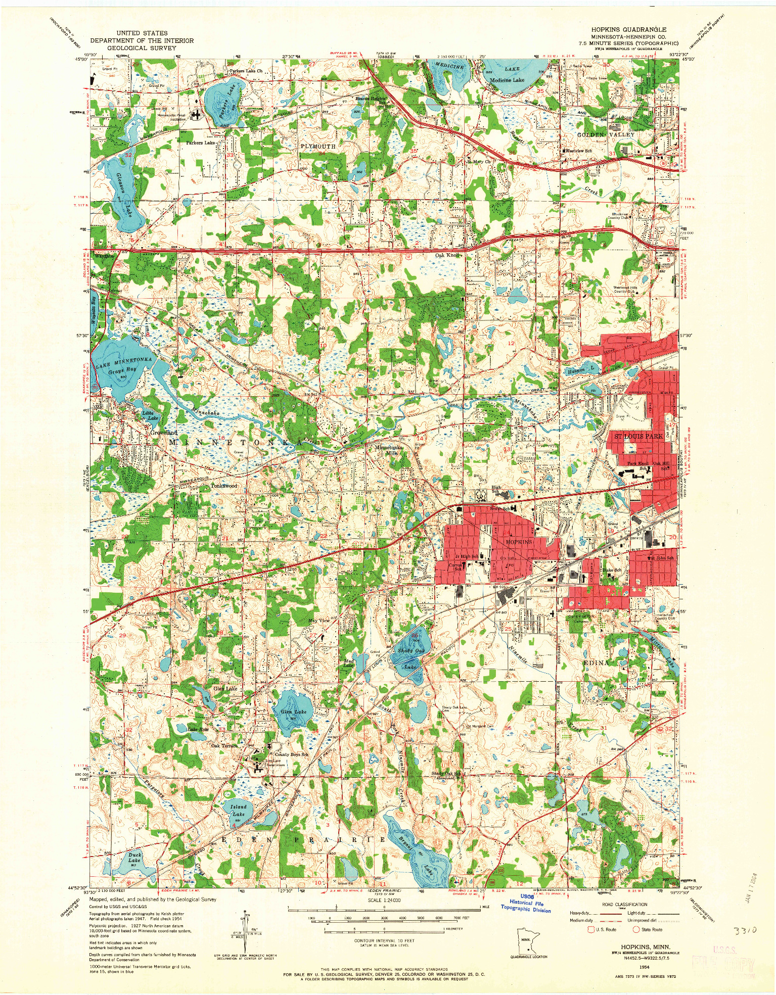 USGS 1:24000-SCALE QUADRANGLE FOR HOPKINS, MN 1954