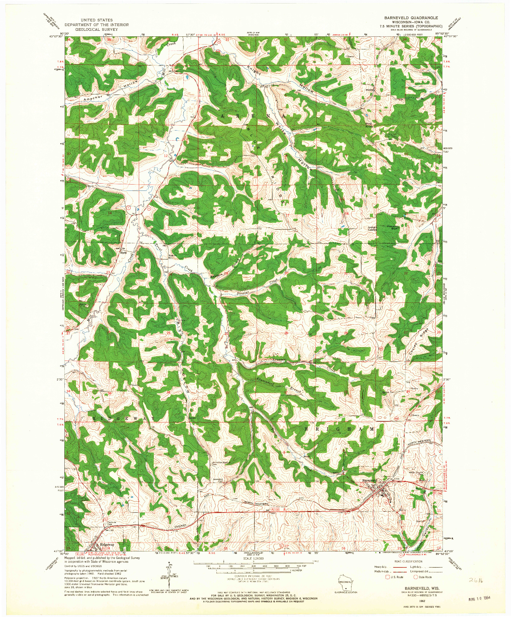 USGS 1:24000-SCALE QUADRANGLE FOR BARNEVELD, WI 1962