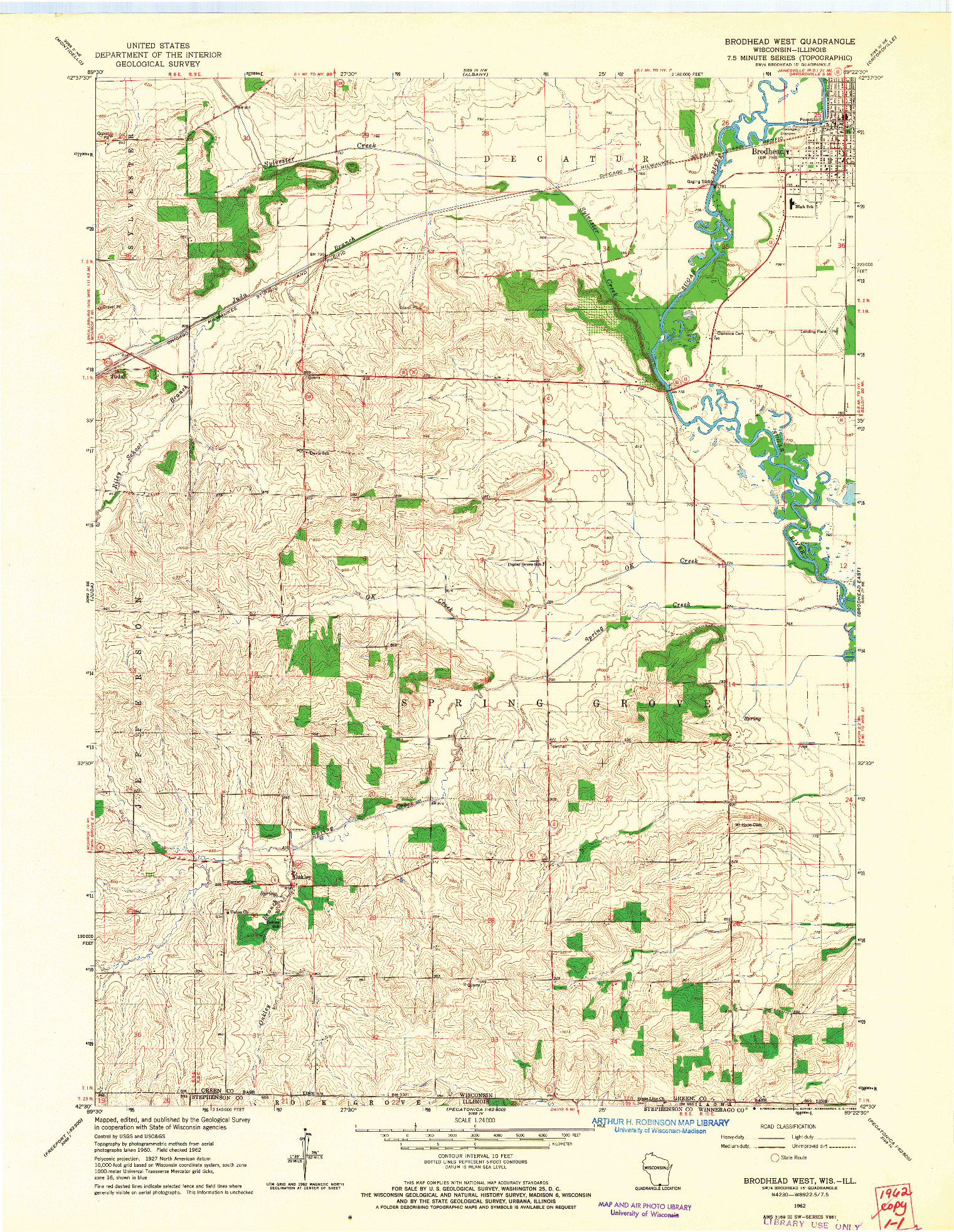 USGS 1:24000-SCALE QUADRANGLE FOR BRODHEAD WEST, WI 1962