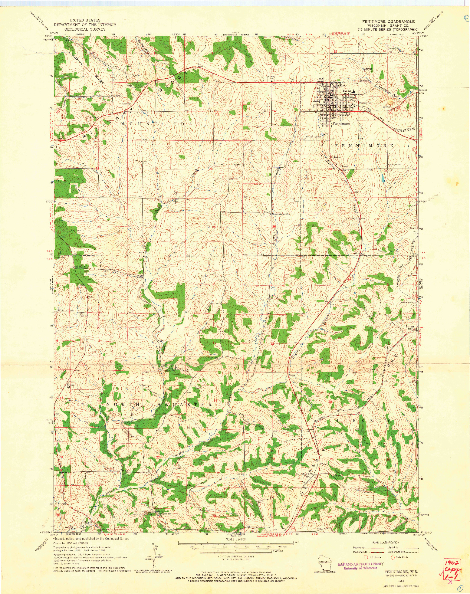 USGS 1:24000-SCALE QUADRANGLE FOR FENNIMORE, WI 1962