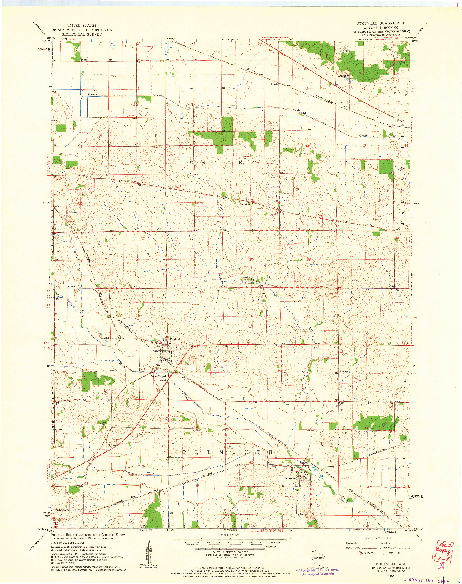 USGS 1:24000-SCALE QUADRANGLE FOR FOOTVILLE, WI 1962