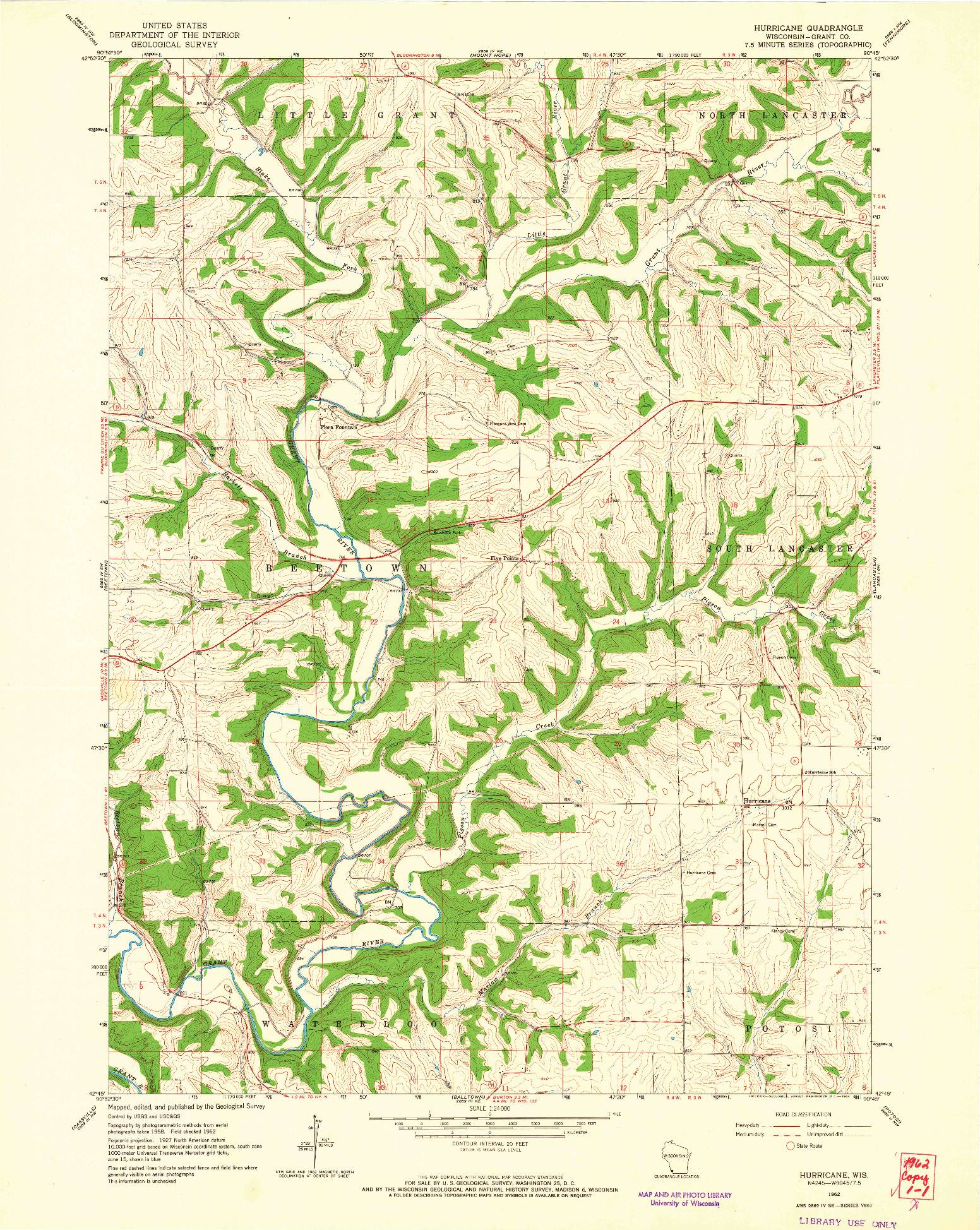 USGS 1:24000-SCALE QUADRANGLE FOR HURRICANE, WI 1962