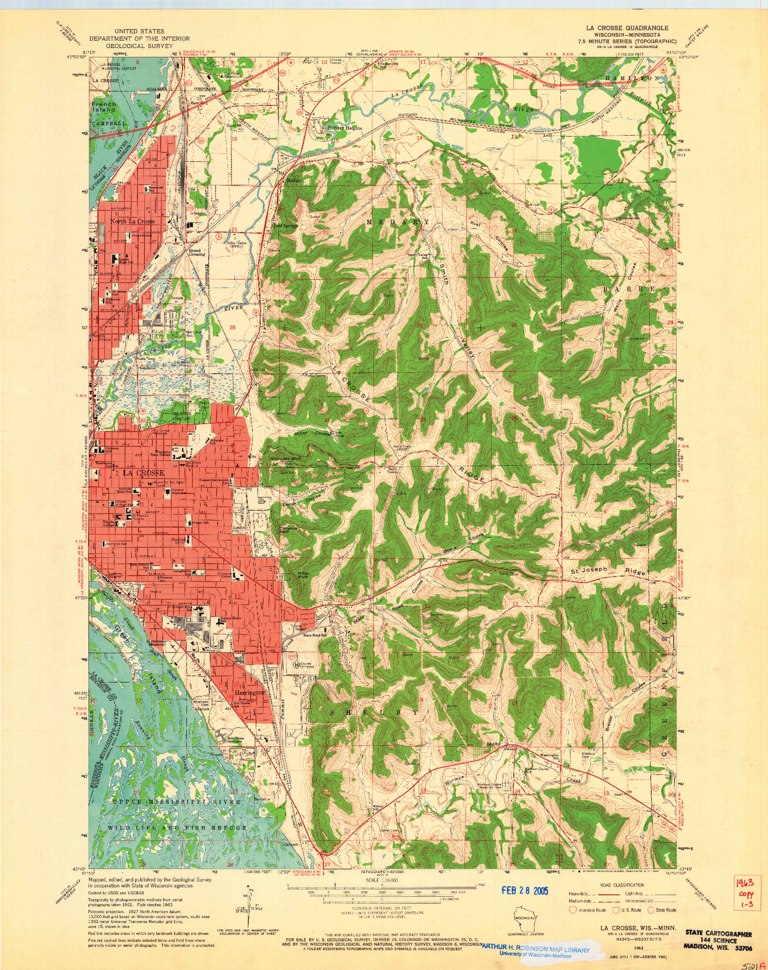 USGS 1:24000-SCALE QUADRANGLE FOR LA CROSSE, WI 1963