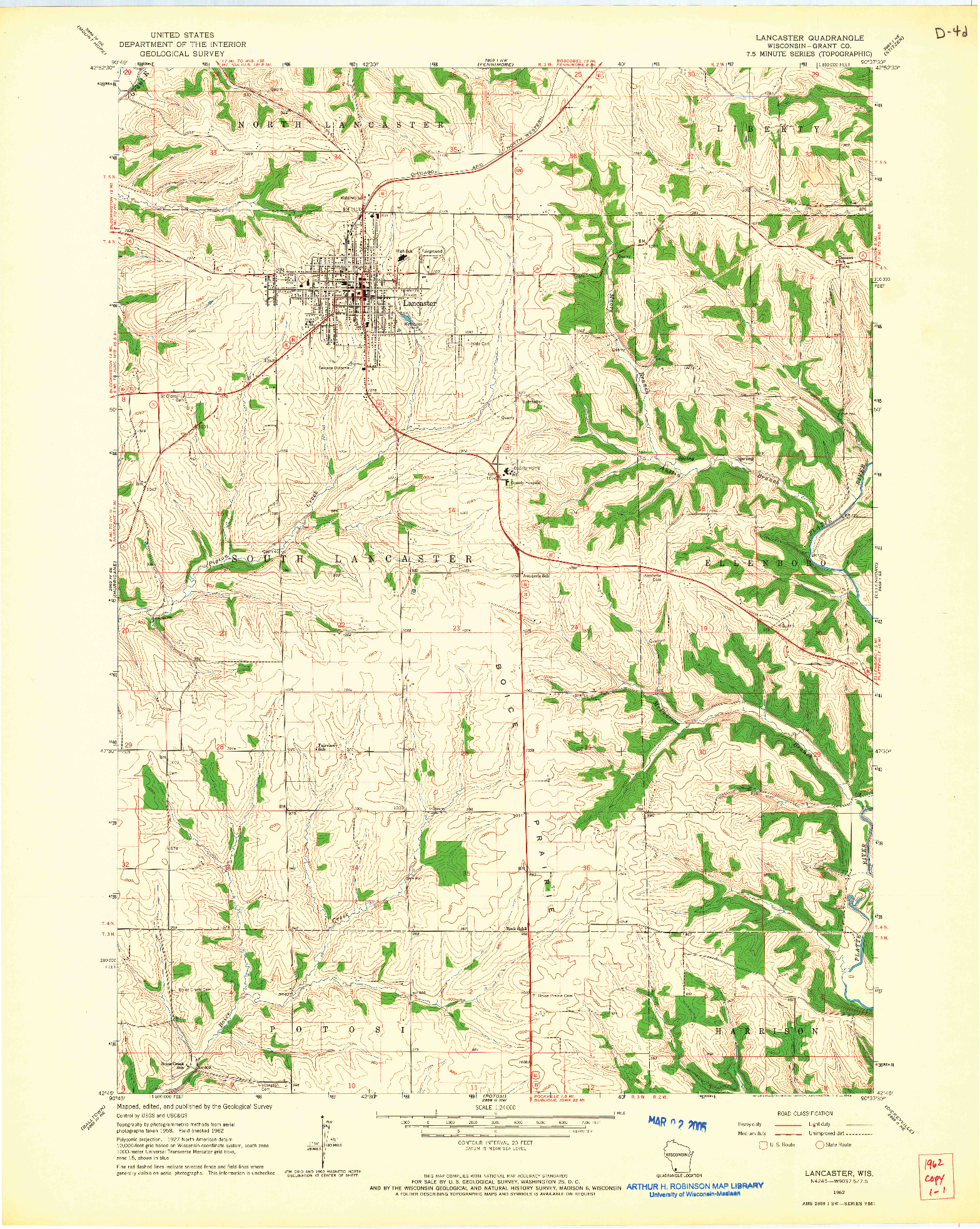 USGS 1:24000-SCALE QUADRANGLE FOR LANCASTER, WI 1962