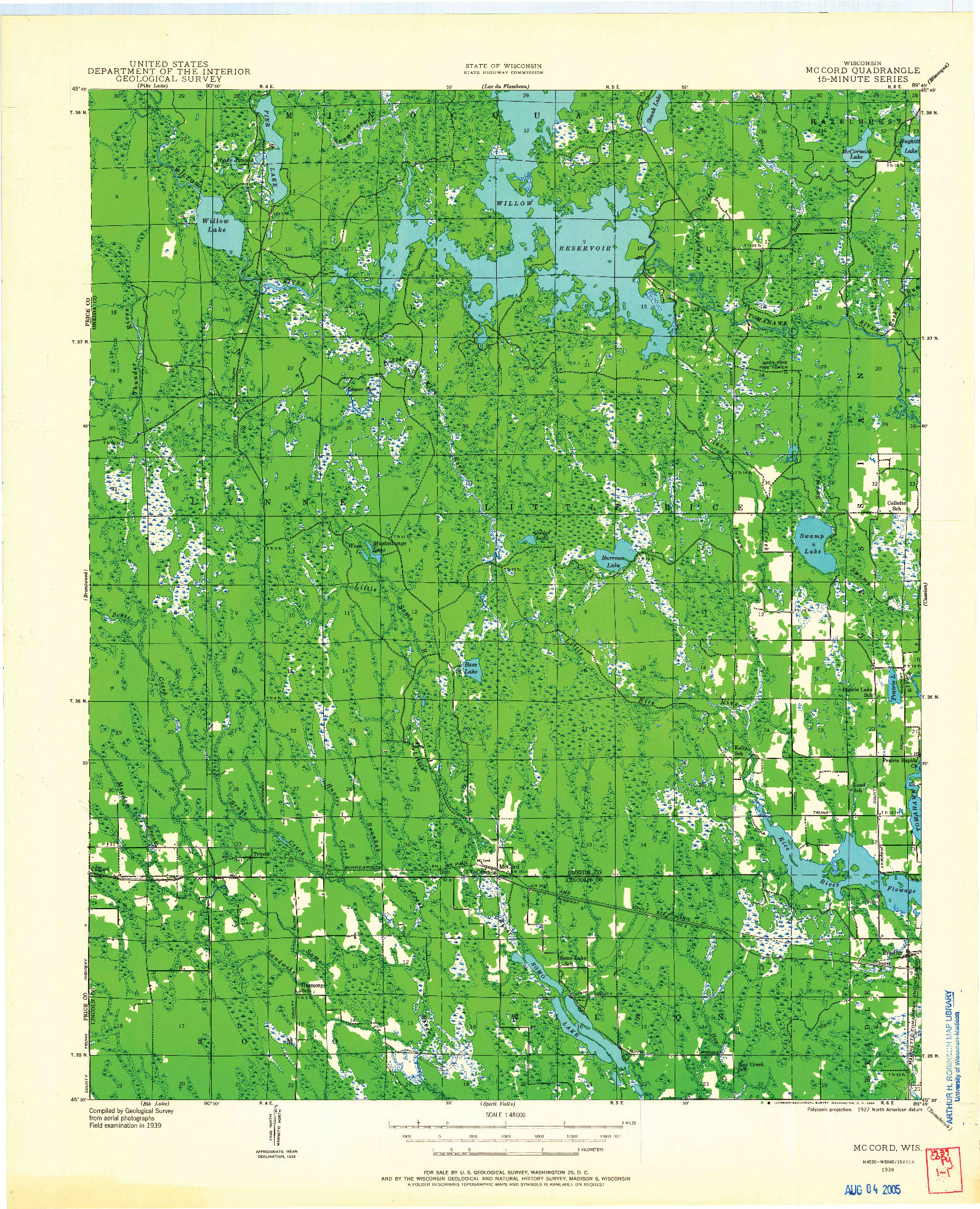 USGS 1:48000-SCALE QUADRANGLE FOR MC CORD, WI 1939