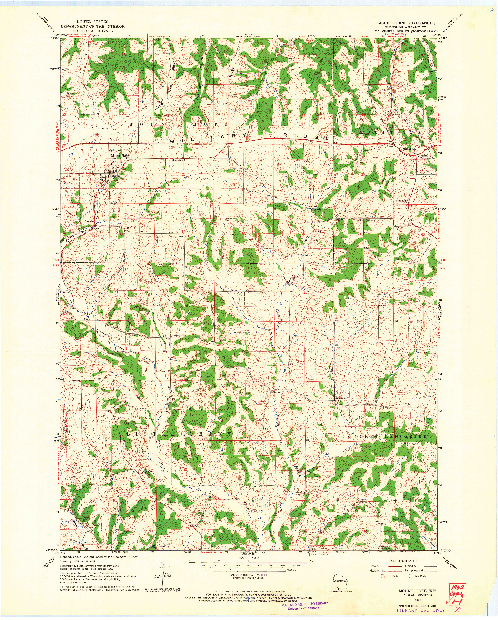 USGS 1:24000-SCALE QUADRANGLE FOR MOUNT HOPE, WI 1962