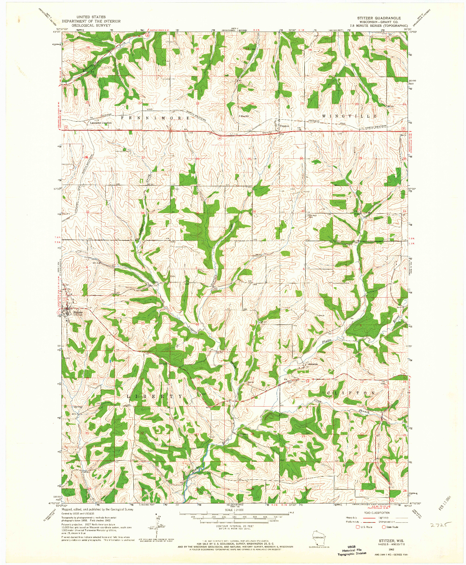 USGS 1:24000-SCALE QUADRANGLE FOR STITZER, WI 1962