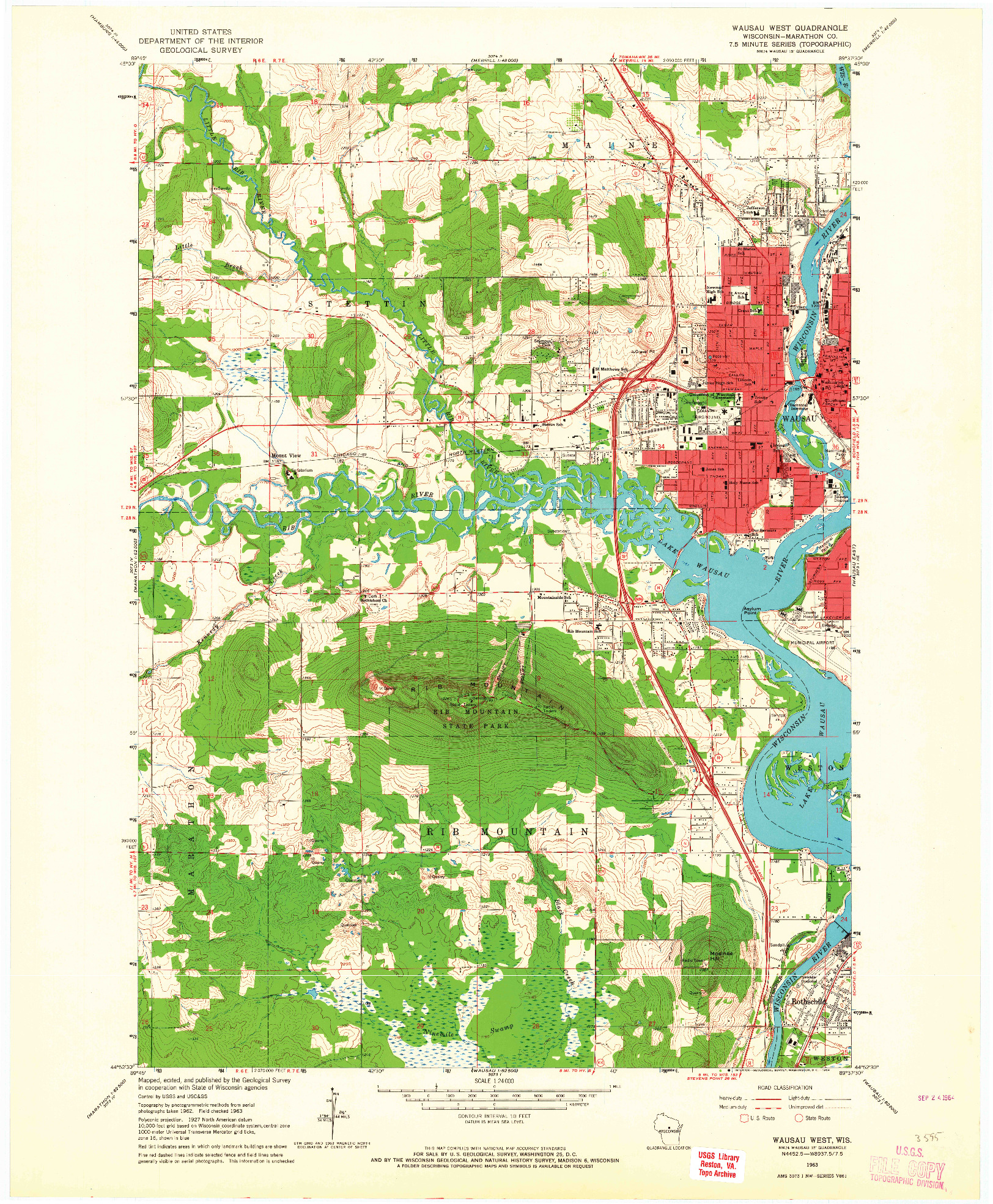 USGS 1:24000-SCALE QUADRANGLE FOR WAUSAU WEST, WI 1963