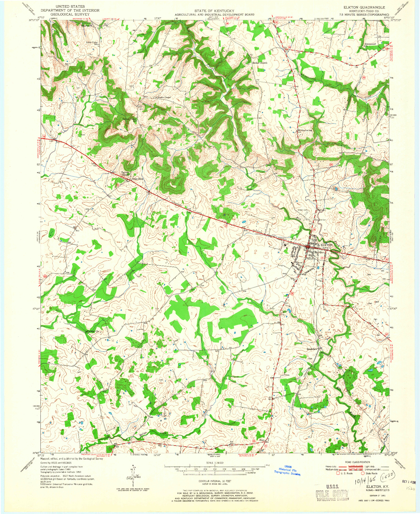 USGS 1:24000-SCALE QUADRANGLE FOR ELKTON, KY 1951