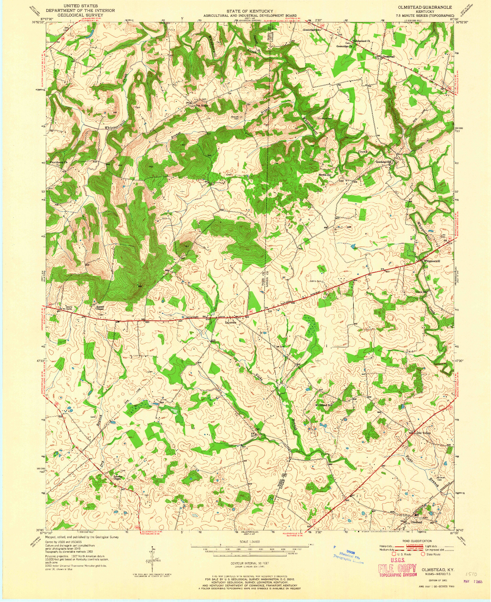 USGS 1:24000-SCALE QUADRANGLE FOR OLMSTEAD, KY 1951