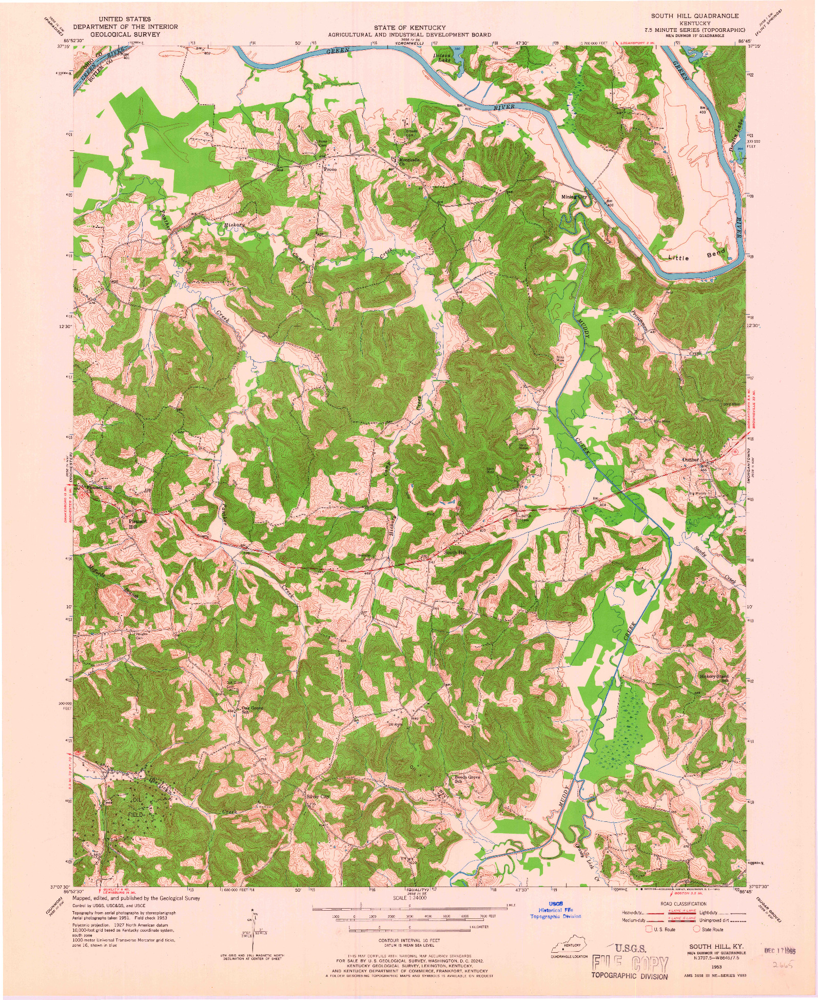 USGS 1:24000-SCALE QUADRANGLE FOR SOUTH HILL, KY 1953