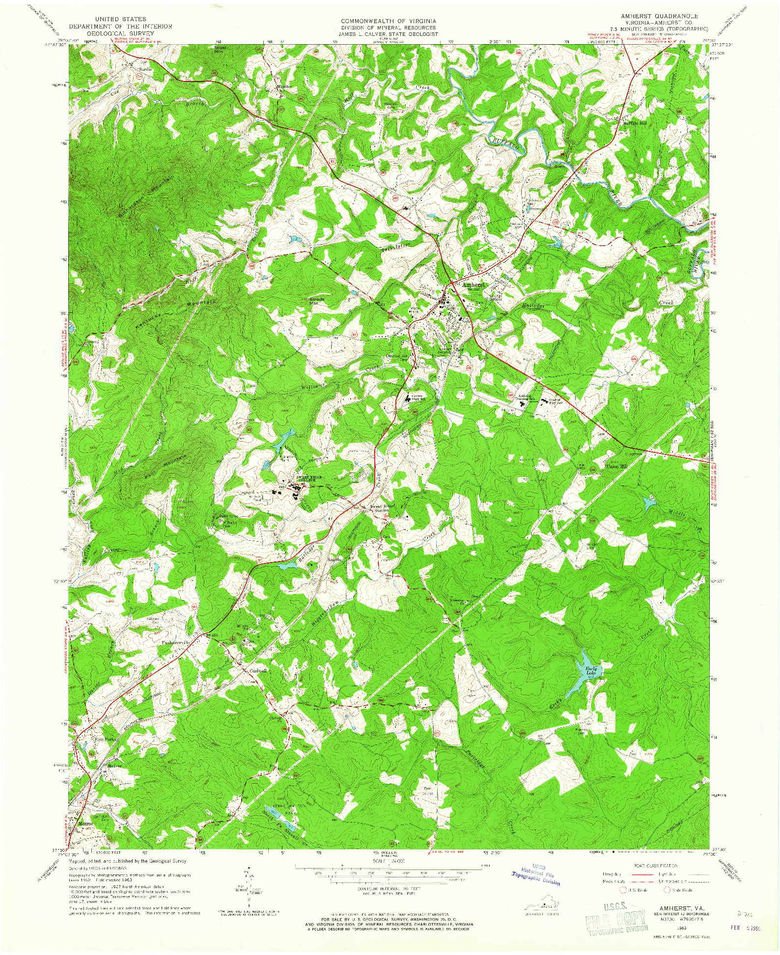 USGS 1:24000-SCALE QUADRANGLE FOR AMHERST, VA 1963