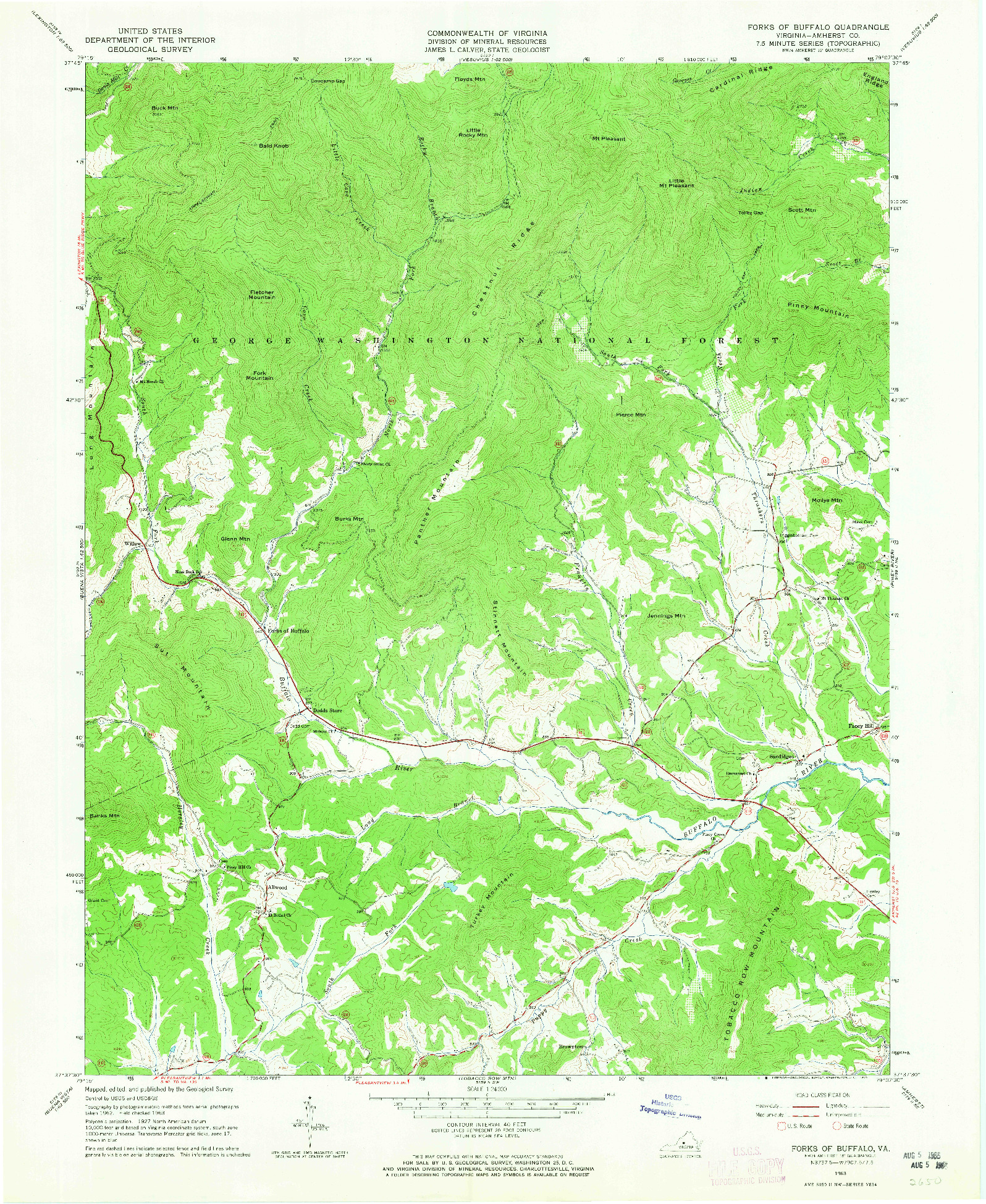 USGS 1:24000-SCALE QUADRANGLE FOR FORKS OF BUFFALO, VA 1963