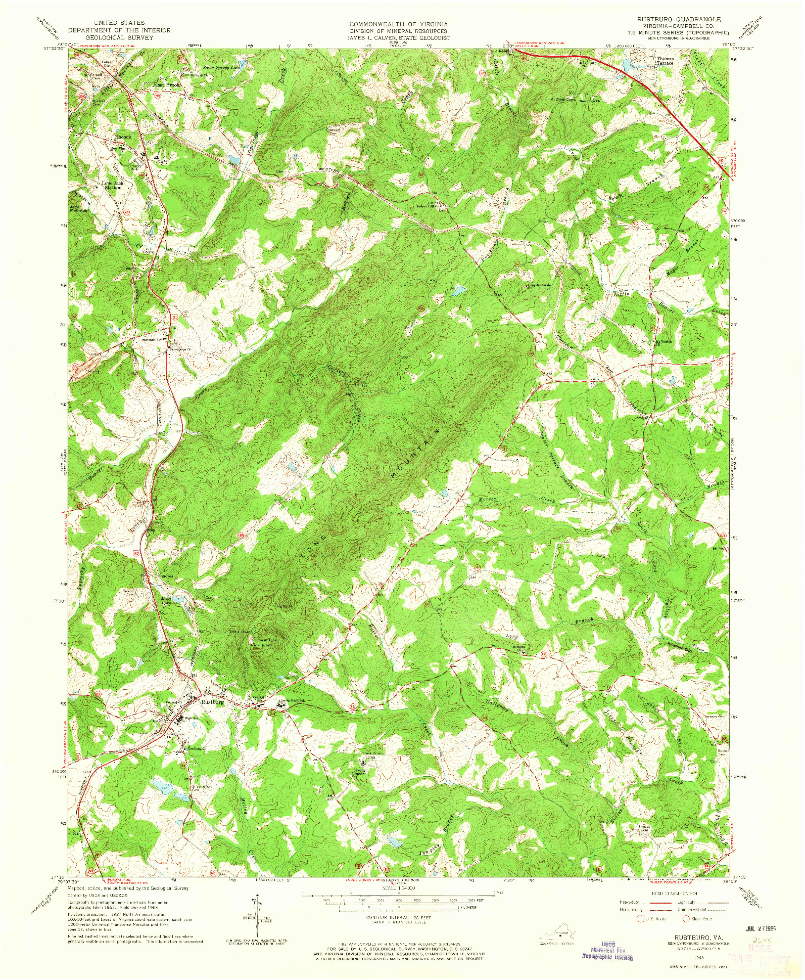 USGS 1:24000-SCALE QUADRANGLE FOR RUSTBURG, VA 1963