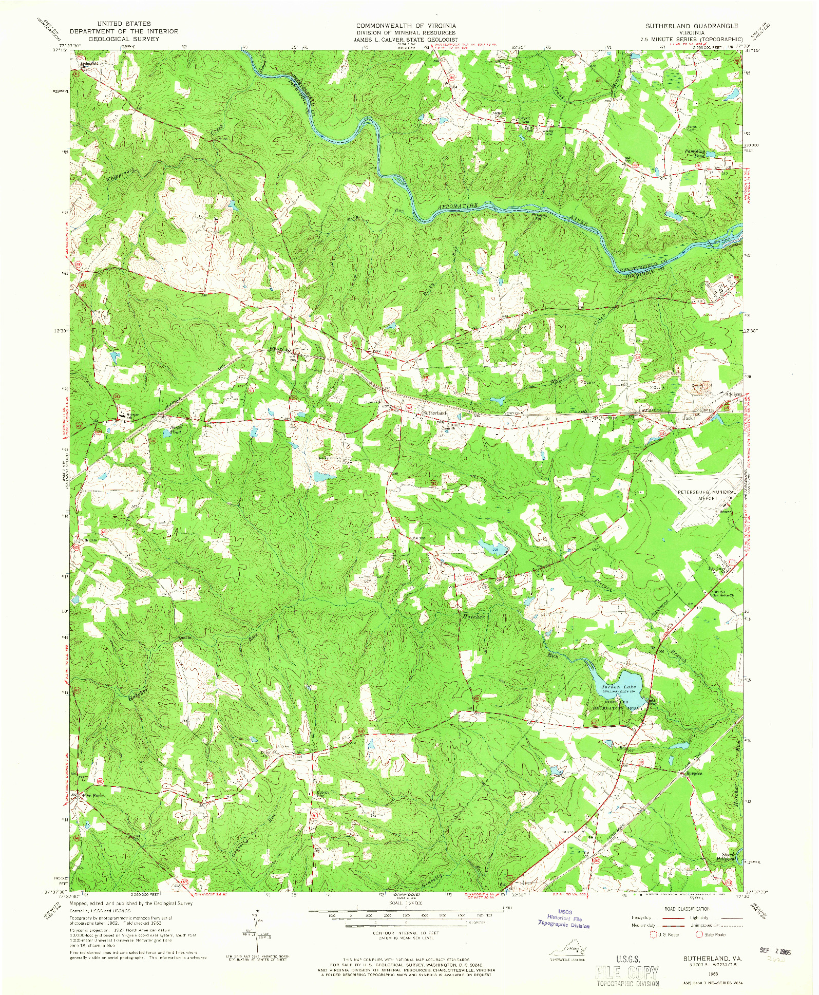 USGS 1:24000-SCALE QUADRANGLE FOR SUTHERLAND, VA 1963