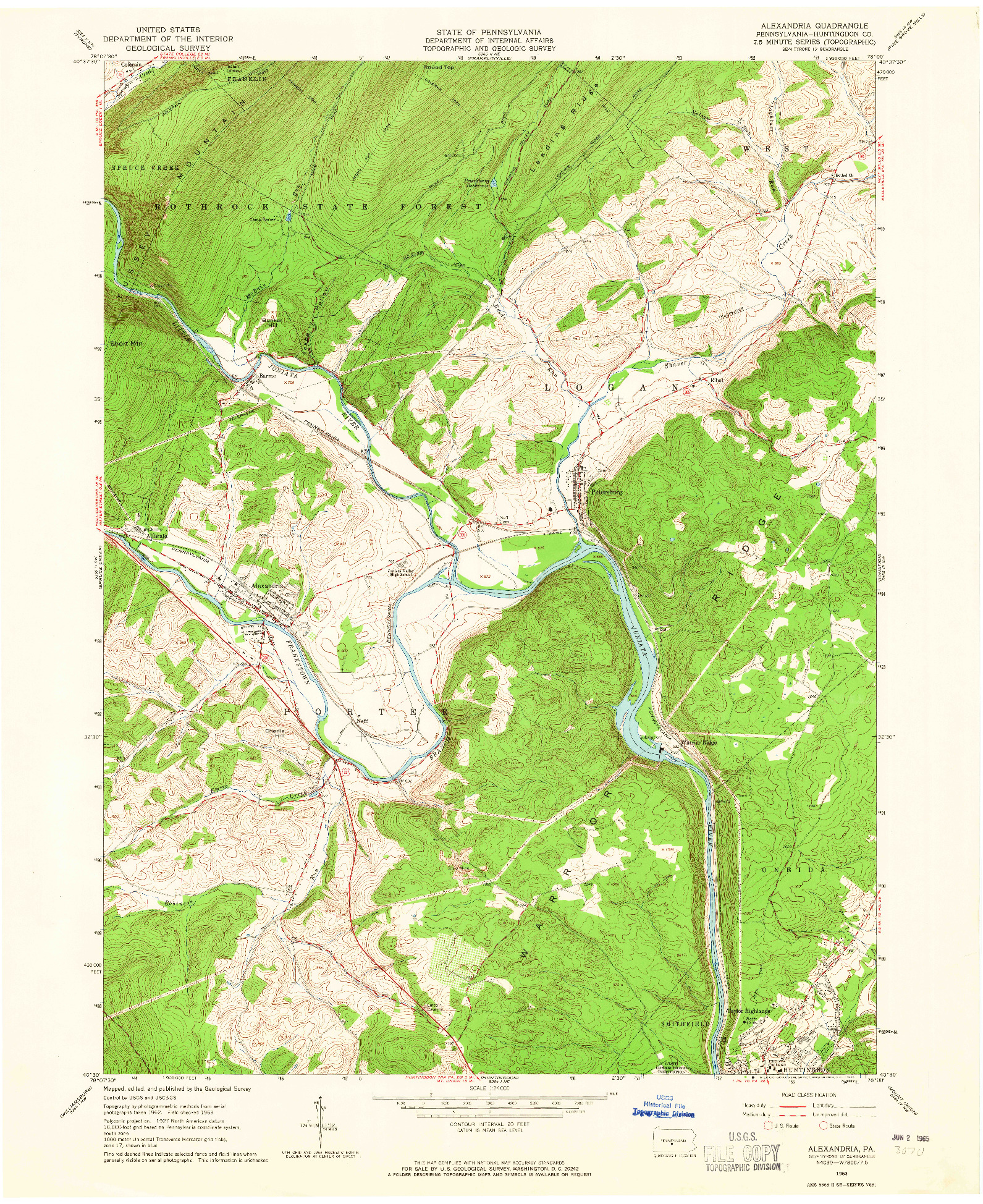 USGS 1:24000-SCALE QUADRANGLE FOR ALEXANDRIA, PA 1963