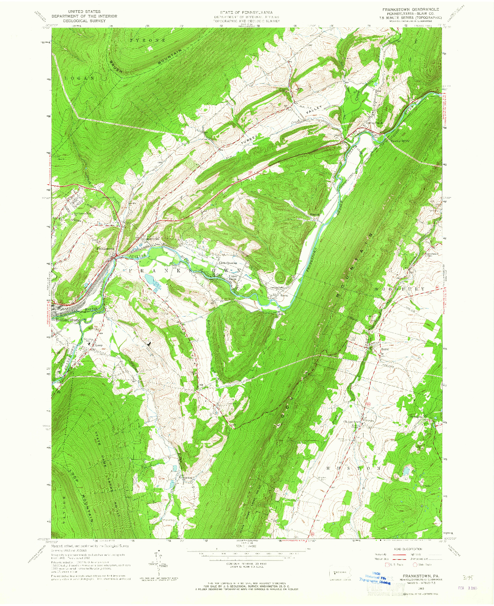 USGS 1:24000-SCALE QUADRANGLE FOR FRANKSTOWN, PA 1963