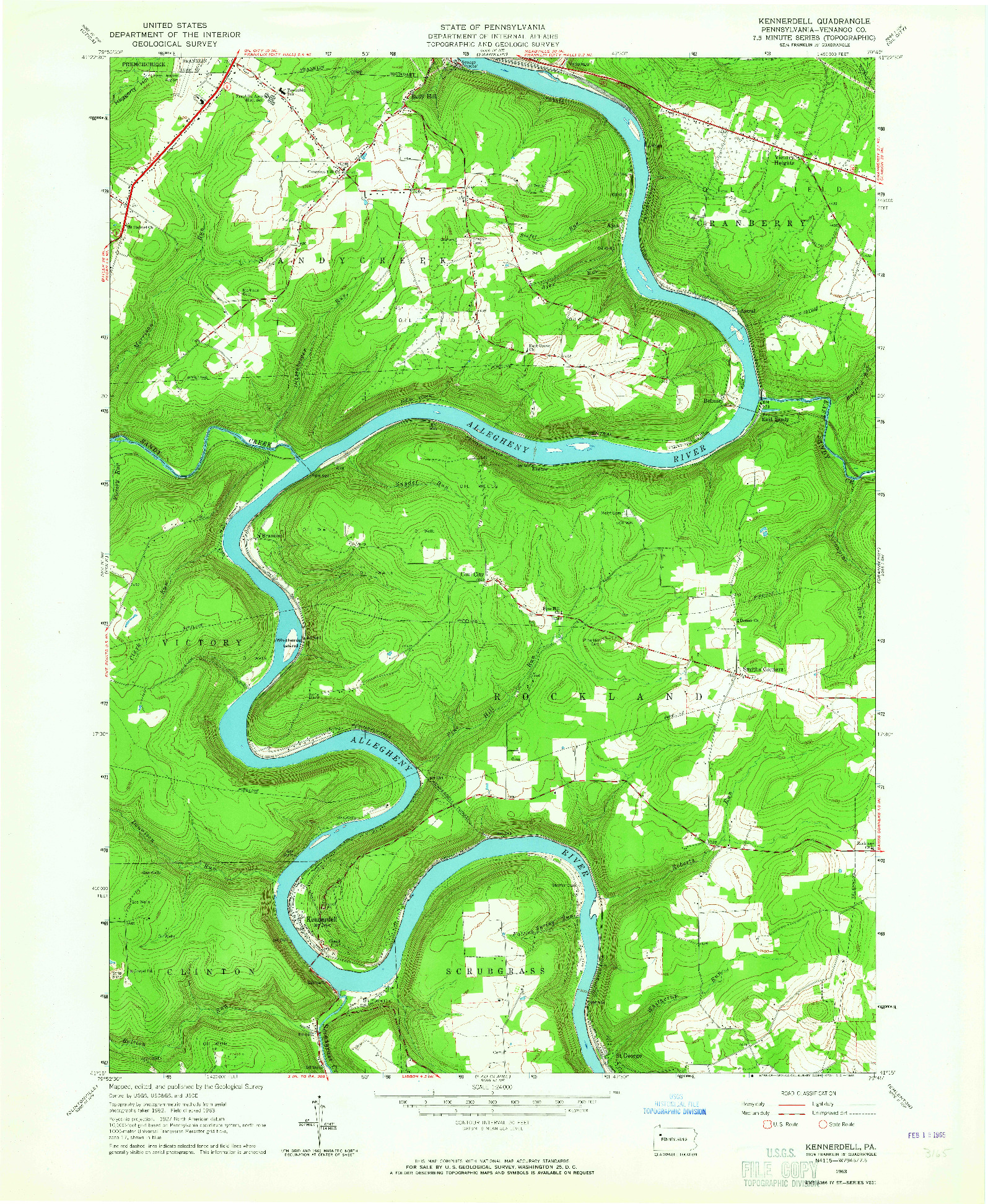 USGS 1:24000-SCALE QUADRANGLE FOR KENNERDELL, PA 1963