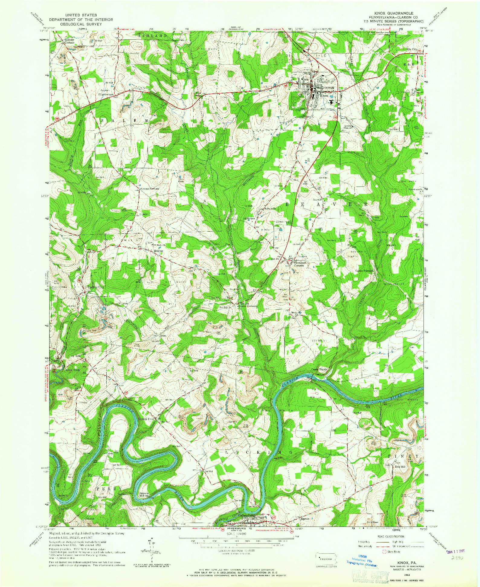 USGS 1:24000-SCALE QUADRANGLE FOR KNOX, PA 1963