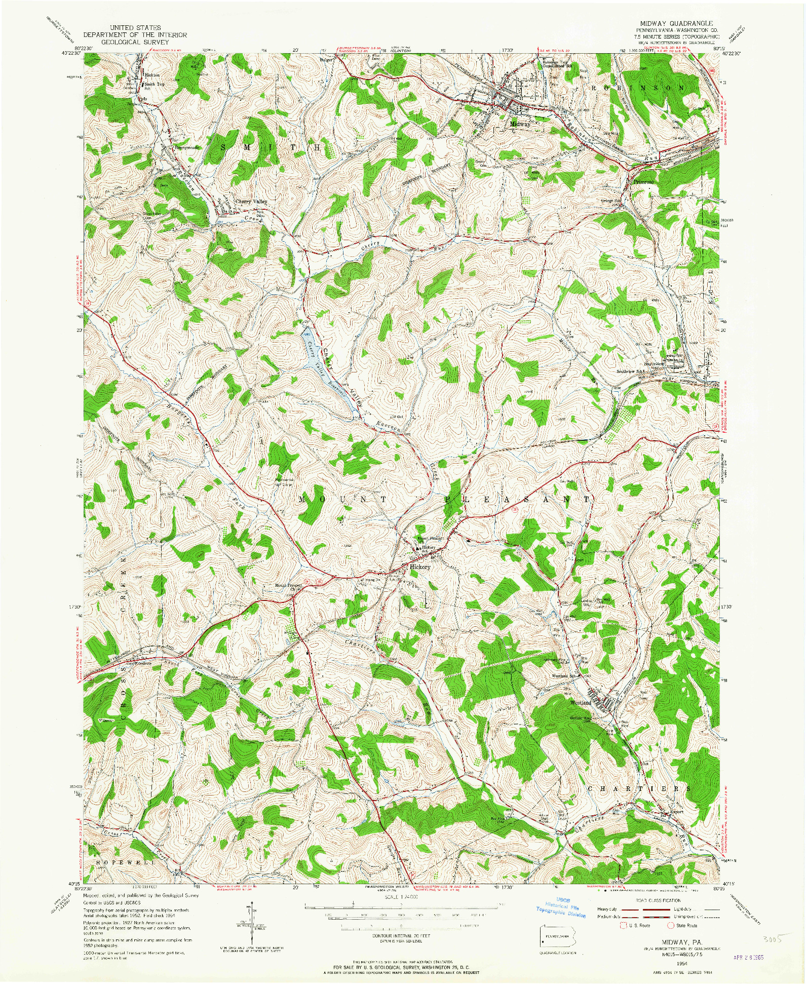 USGS 1:24000-SCALE QUADRANGLE FOR MIDWAY, PA 1954