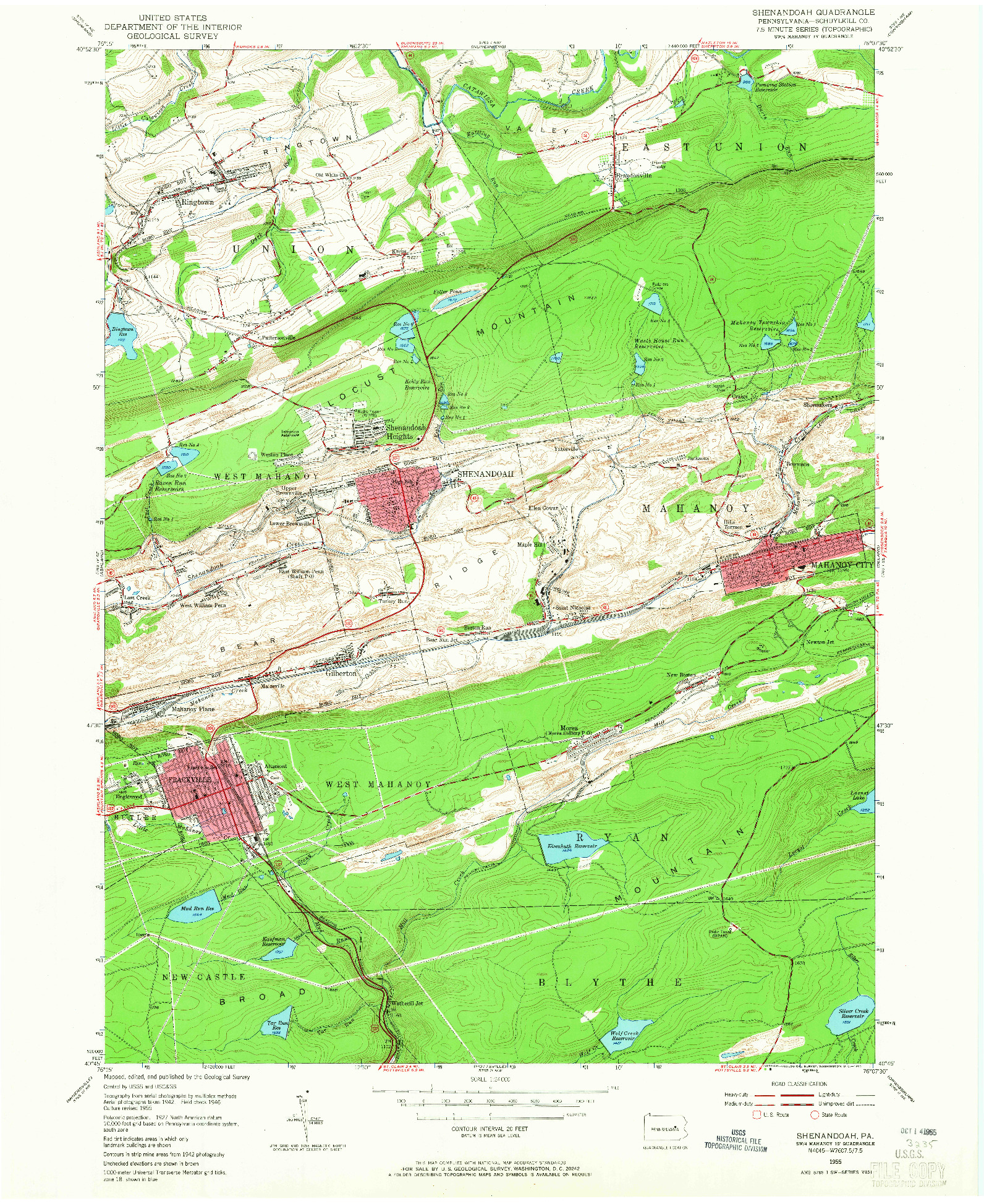 USGS 1:24000-SCALE QUADRANGLE FOR SHENANDOAH, PA 1955