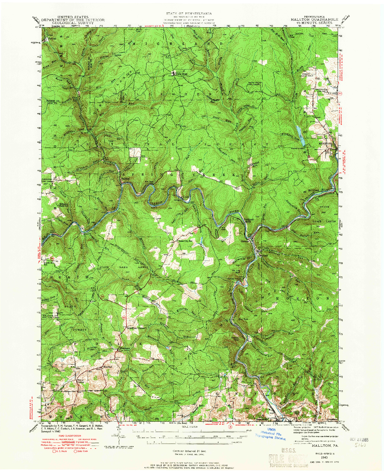 USGS 1:62500-SCALE QUADRANGLE FOR HALLTON, PA 1940