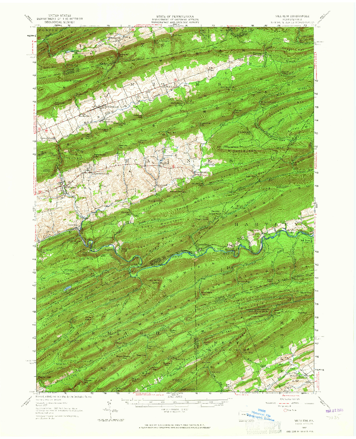 USGS 1:62500-SCALE QUADRANGLE FOR MILLHEIM, PA 1957