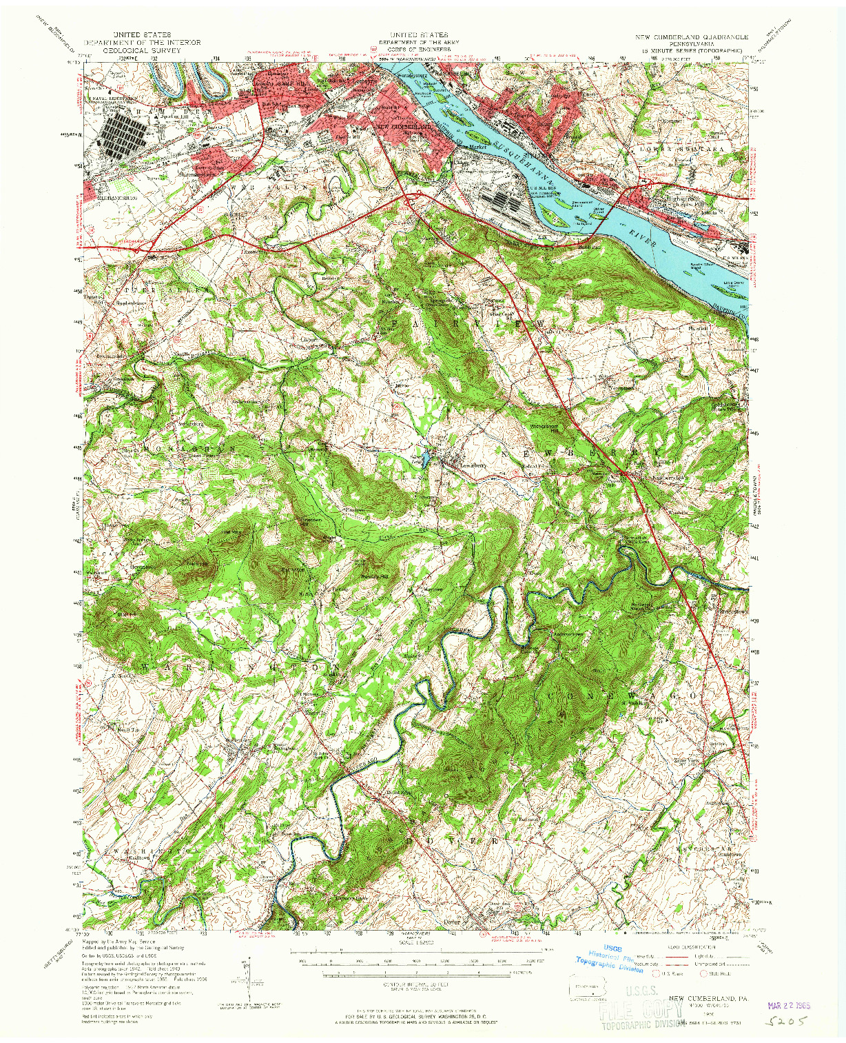 USGS 1:62500-SCALE QUADRANGLE FOR NEW CUMBERLAND, PA 1956