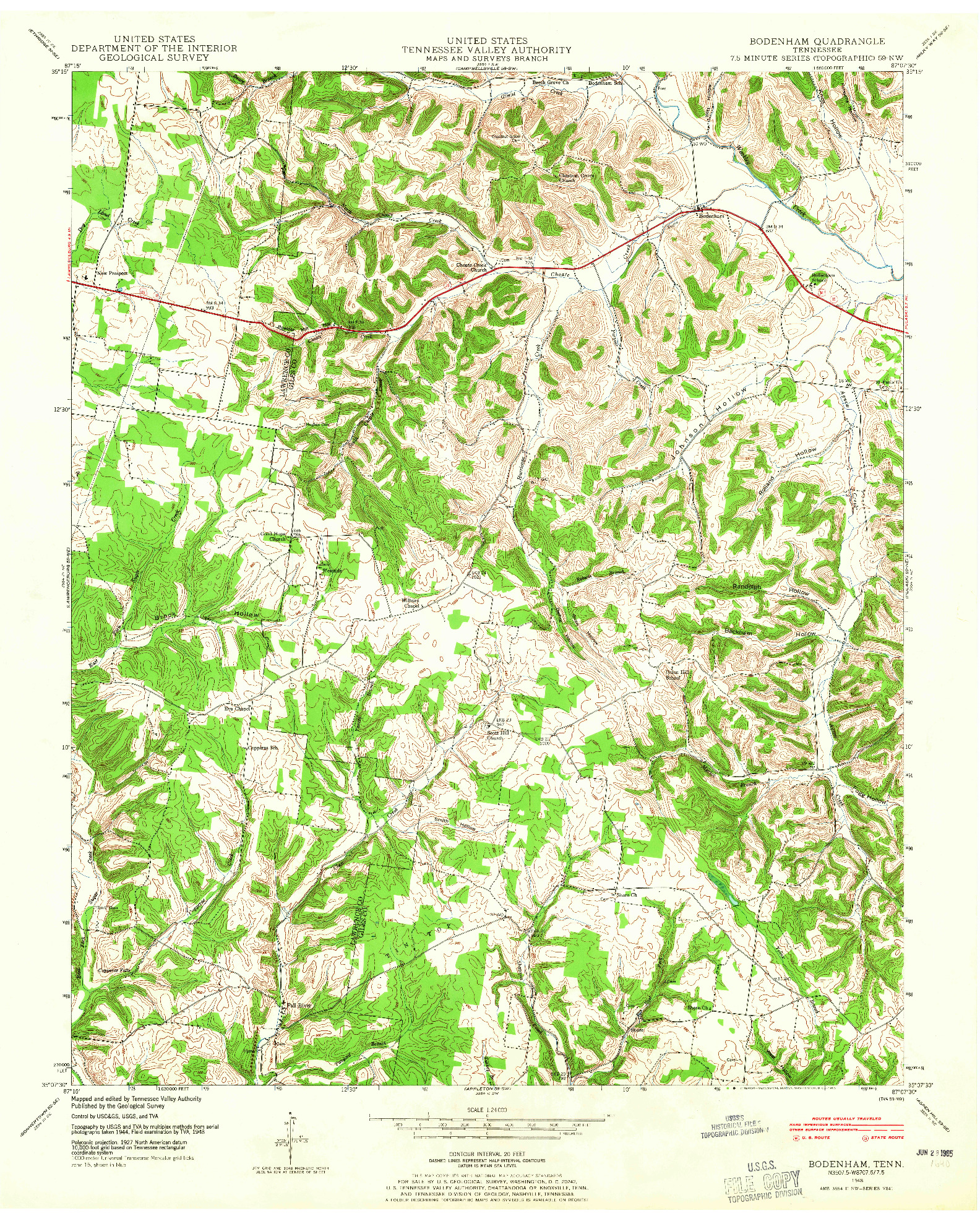 USGS 1:24000-SCALE QUADRANGLE FOR BODENHAM, TN 1948