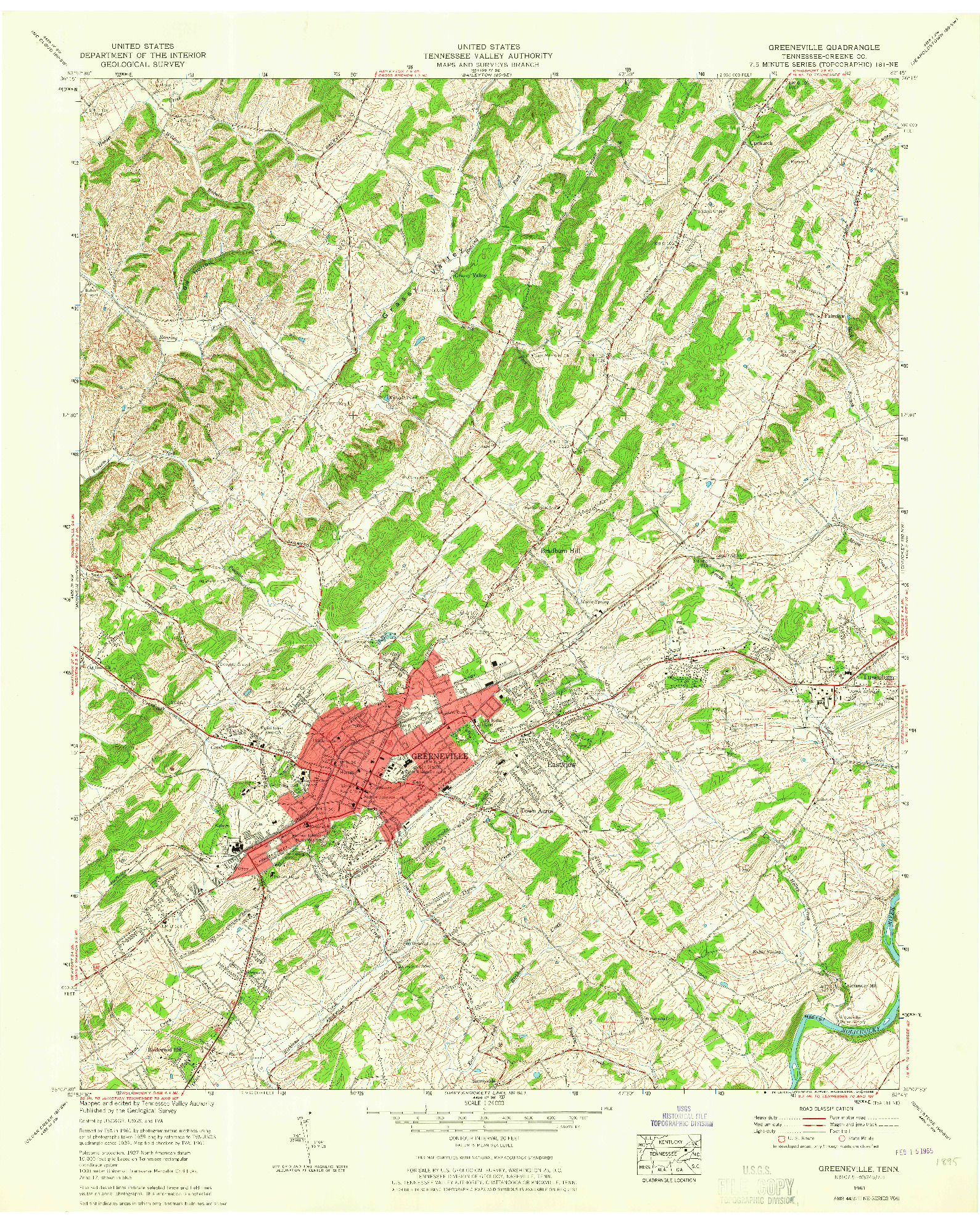 USGS 1:24000-SCALE QUADRANGLE FOR GREENEVILLE, TN 1961