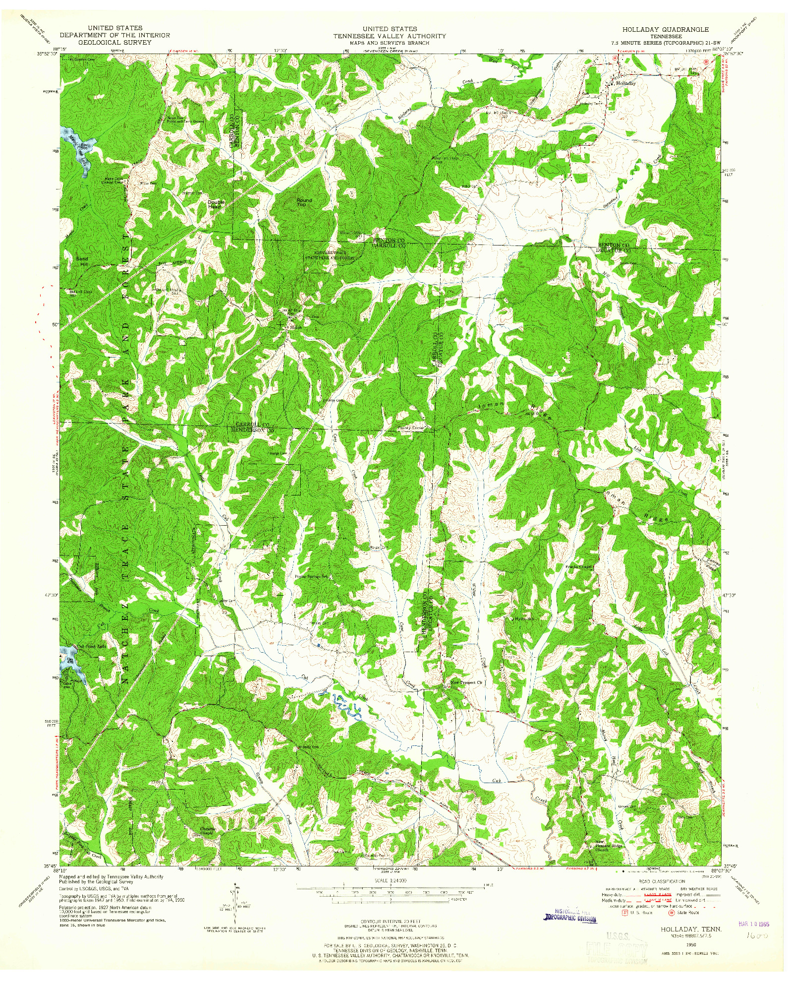 USGS 1:24000-SCALE QUADRANGLE FOR HOLLADAY, TN 1950