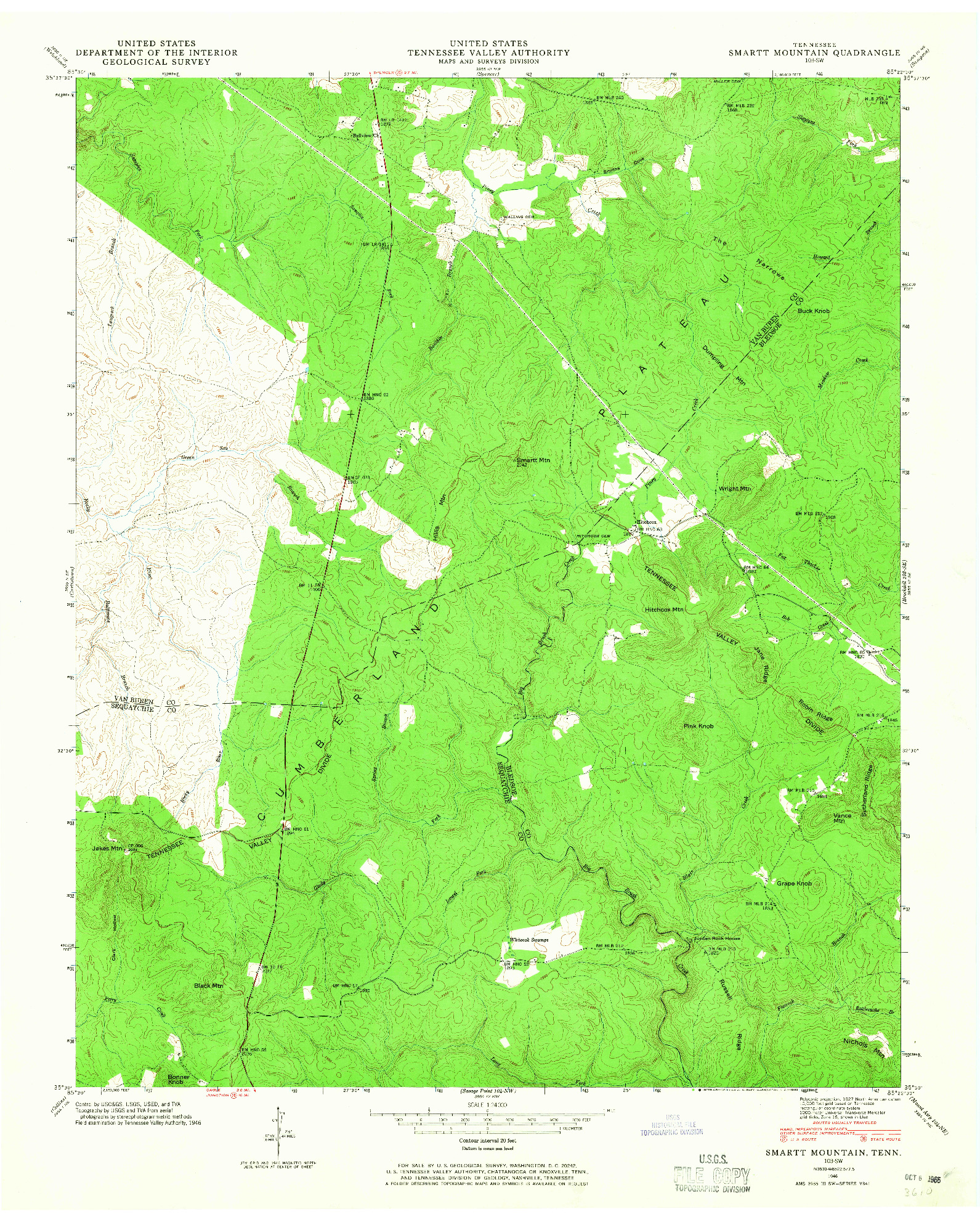 USGS 1:24000-SCALE QUADRANGLE FOR SMARTT MOUNTAIN, TN 1946