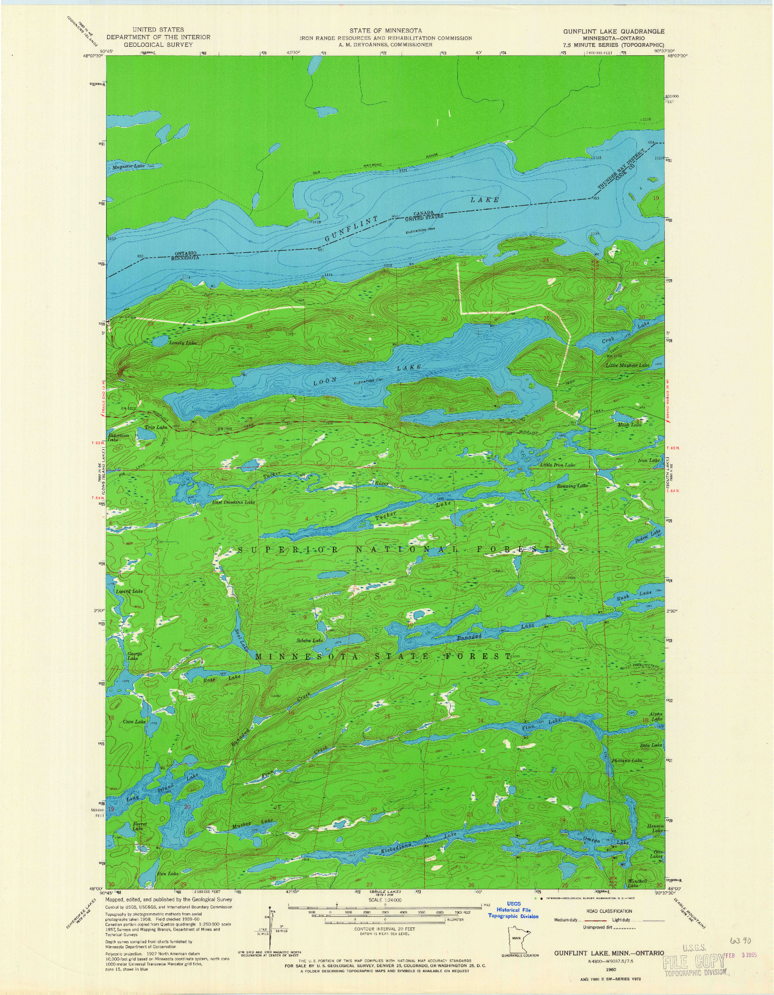 USGS 1:24000-SCALE QUADRANGLE FOR GUNFLINT LAKE, MN 1960