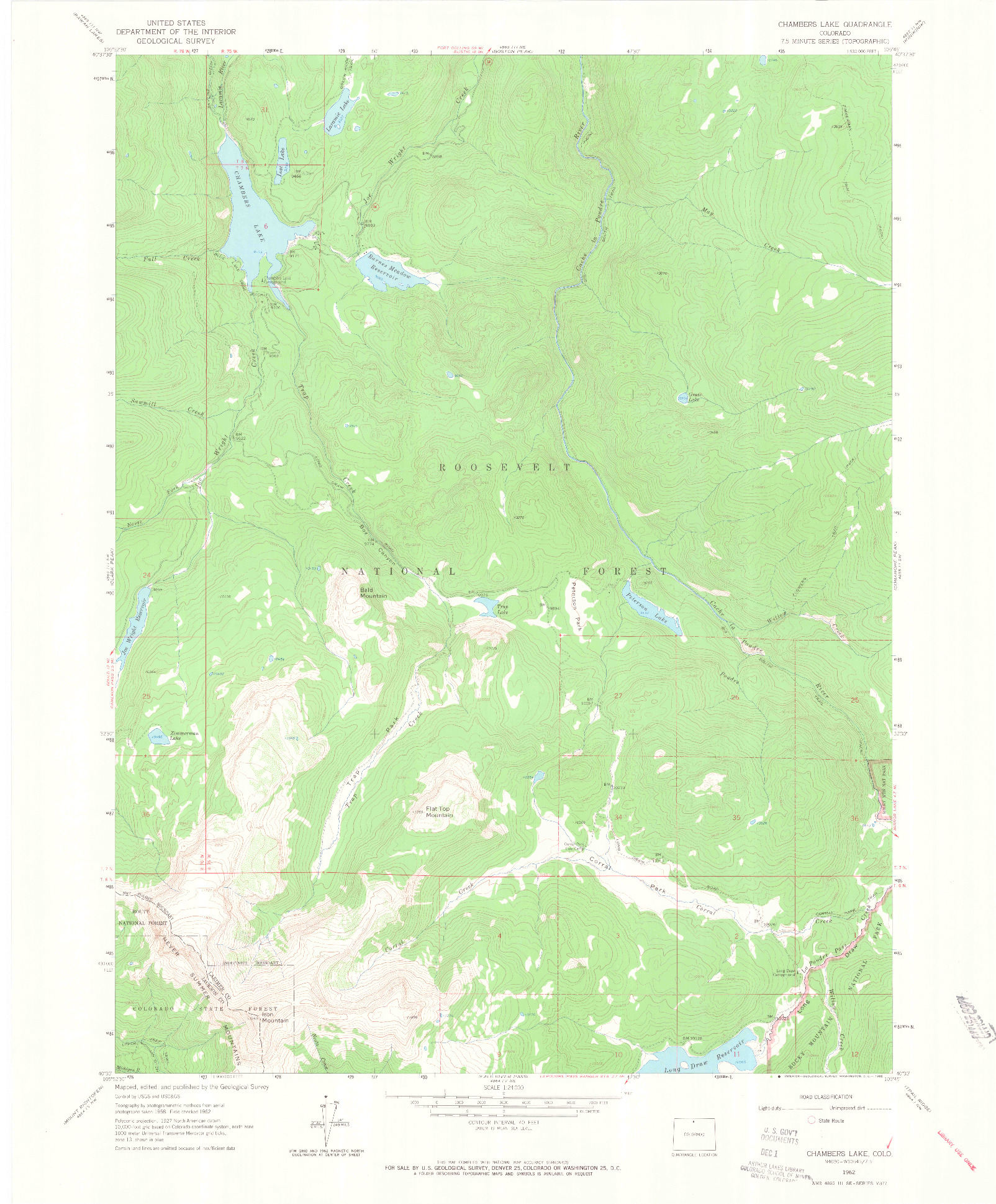 USGS 1:24000-SCALE QUADRANGLE FOR CHAMBERS LAKE, CO 1962