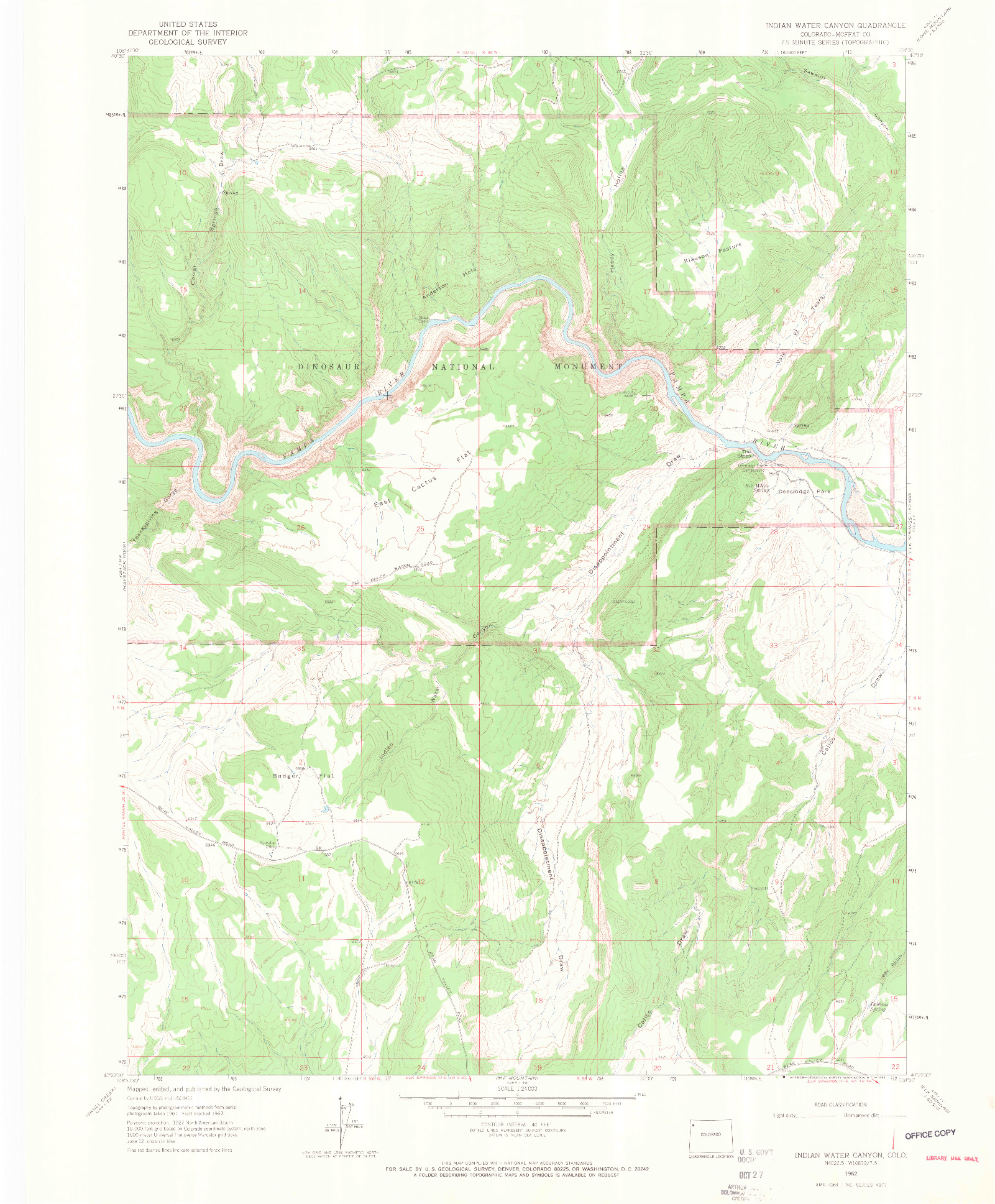 USGS 1:24000-SCALE QUADRANGLE FOR INDIAN WATER CANYON, CO 1962