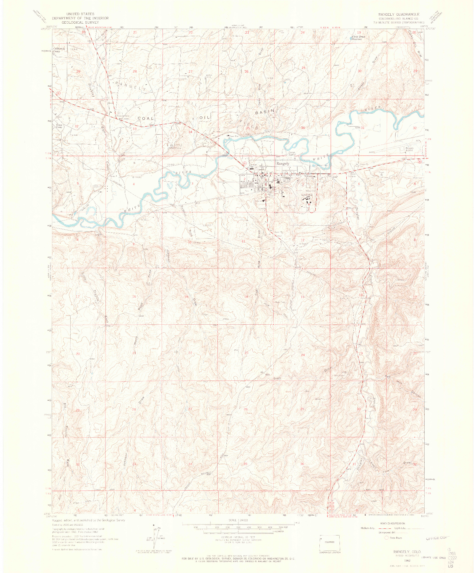 USGS 1:24000-SCALE QUADRANGLE FOR RANGELY, CO 1962