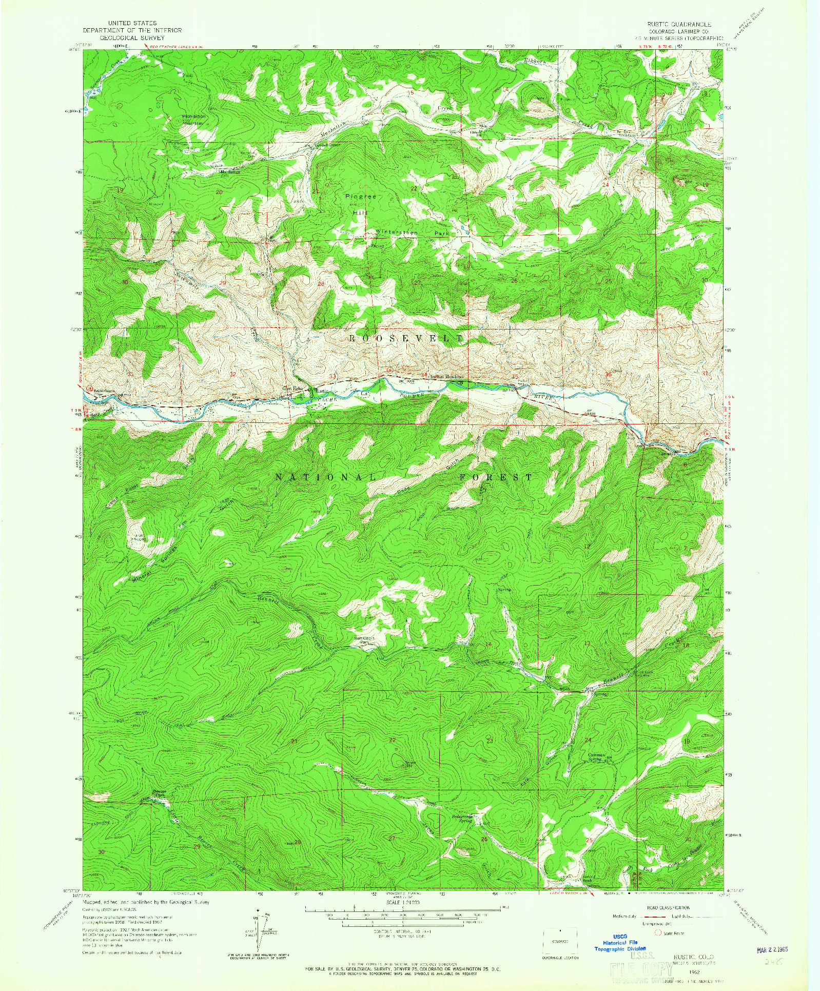 USGS 1:24000-SCALE QUADRANGLE FOR RUSTIC, CO 1962